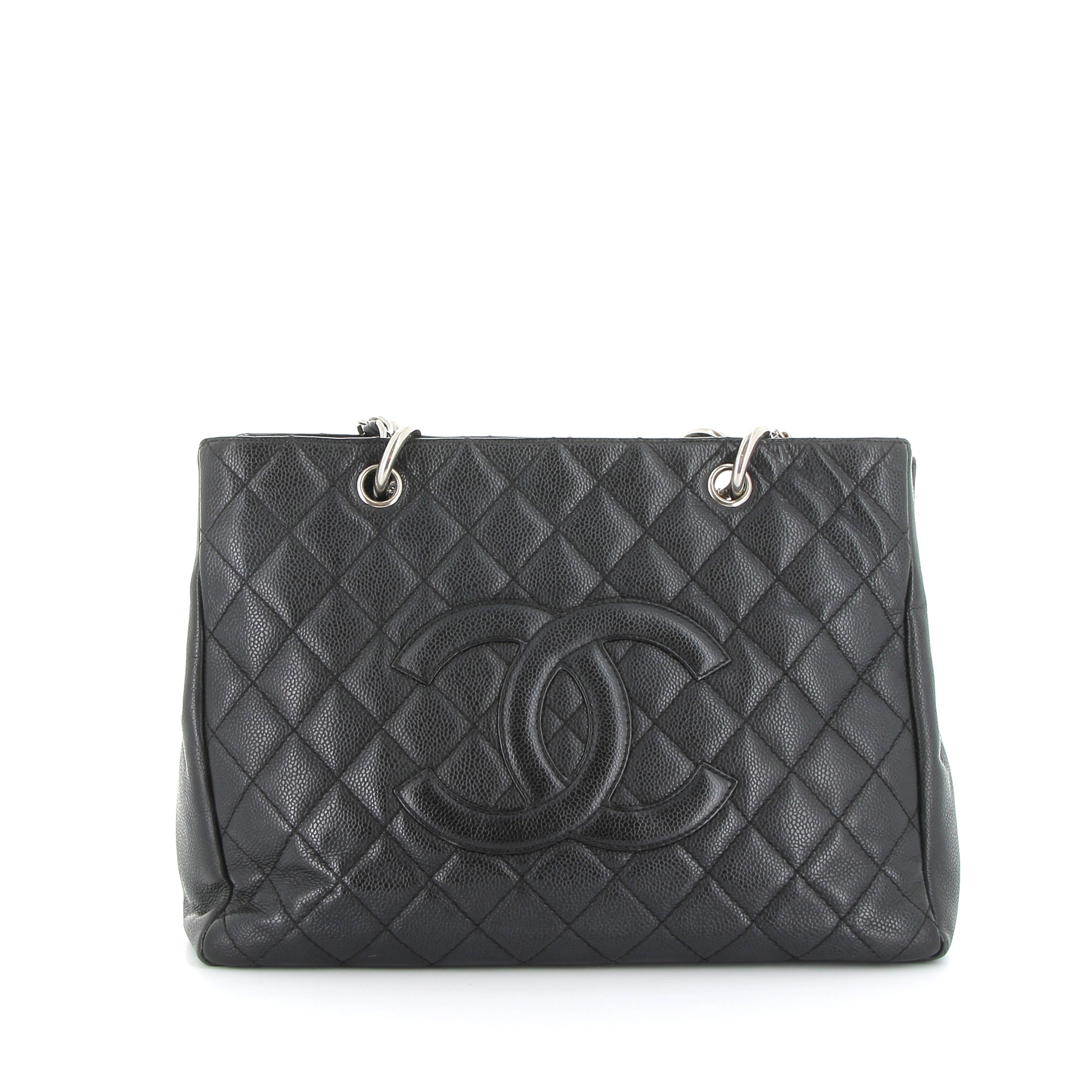 Chanel Grand Shopper Tote Noir Caviar Leather with Silver Hardware
