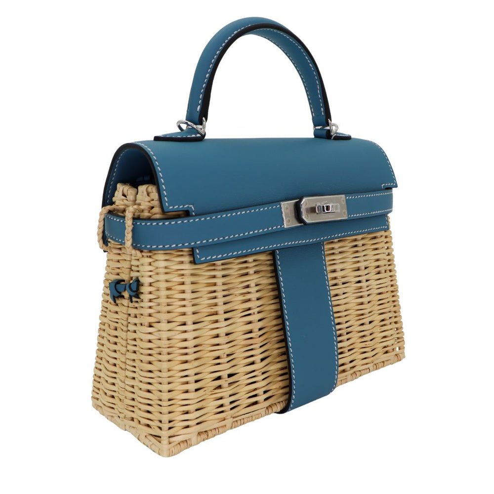 HERMÈS Kelly 20 Sellier Picnic Bleu Jean Swift Palladium hardware