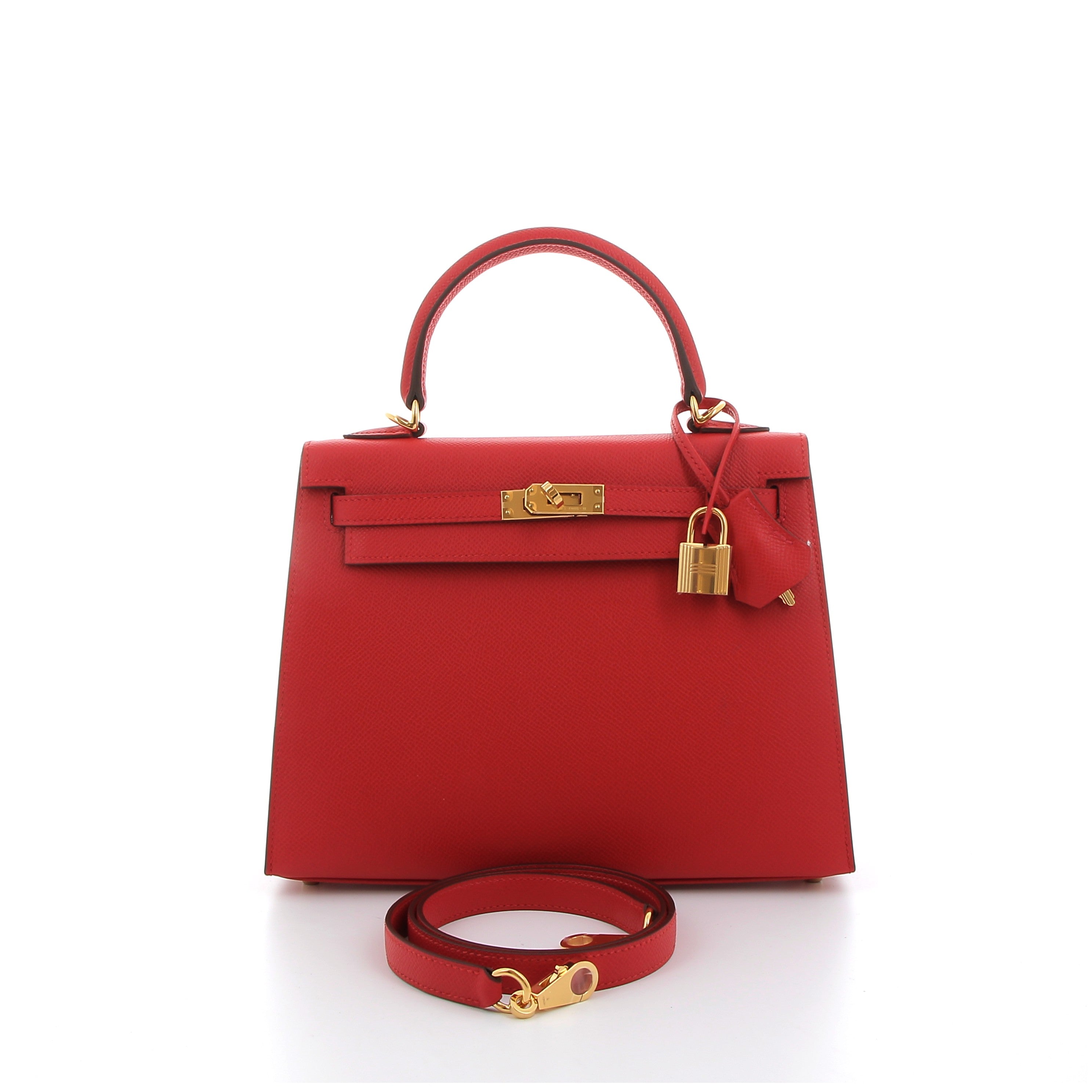 HERMES Kelly 25 Rouge Radieux Epsom Gold hardware (GHW)