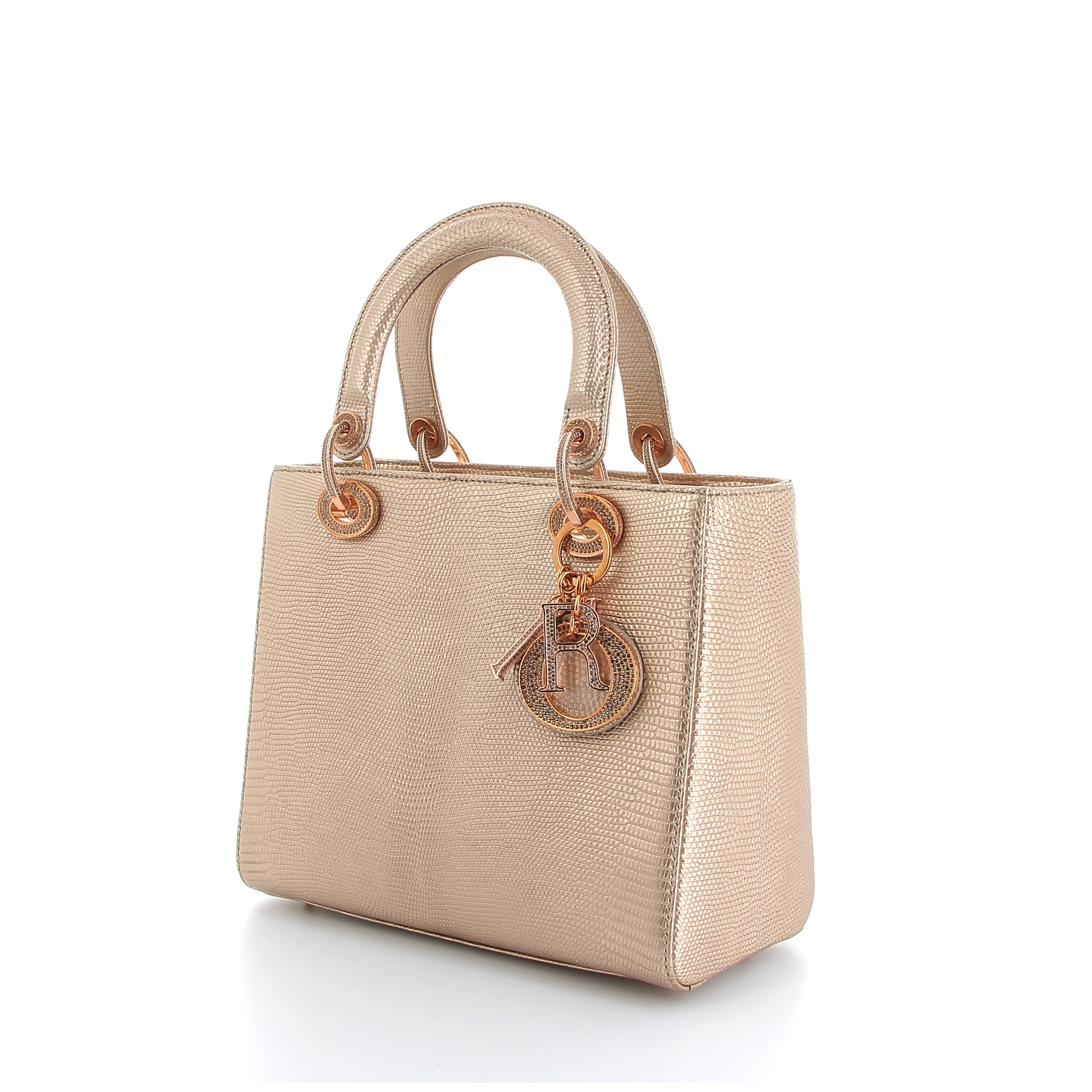 Christian Dior Small Lady Dior Gold Lézard with Gold Hardware