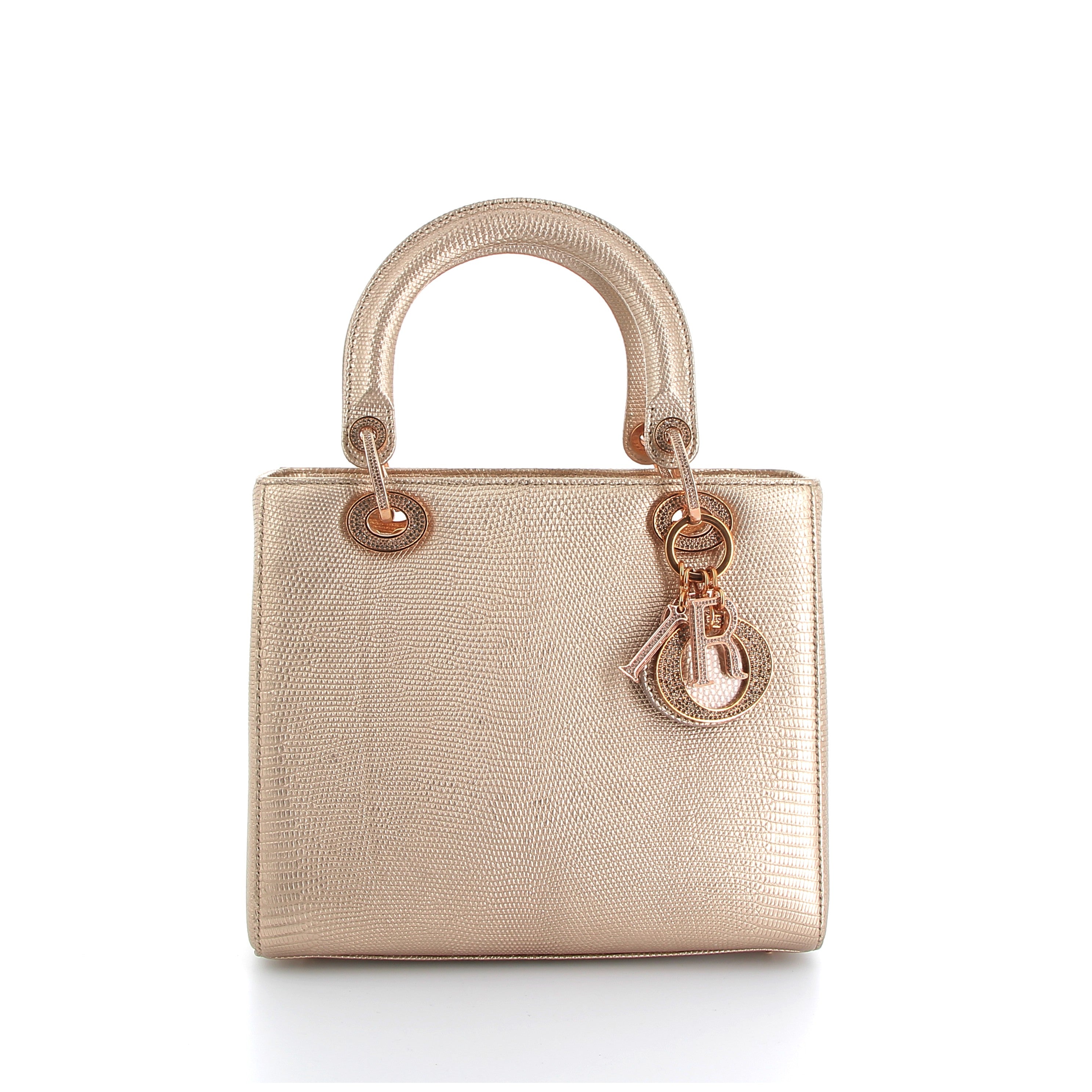 Christian Dior Small Lady Dior Gold Lézard with Gold Hardware
