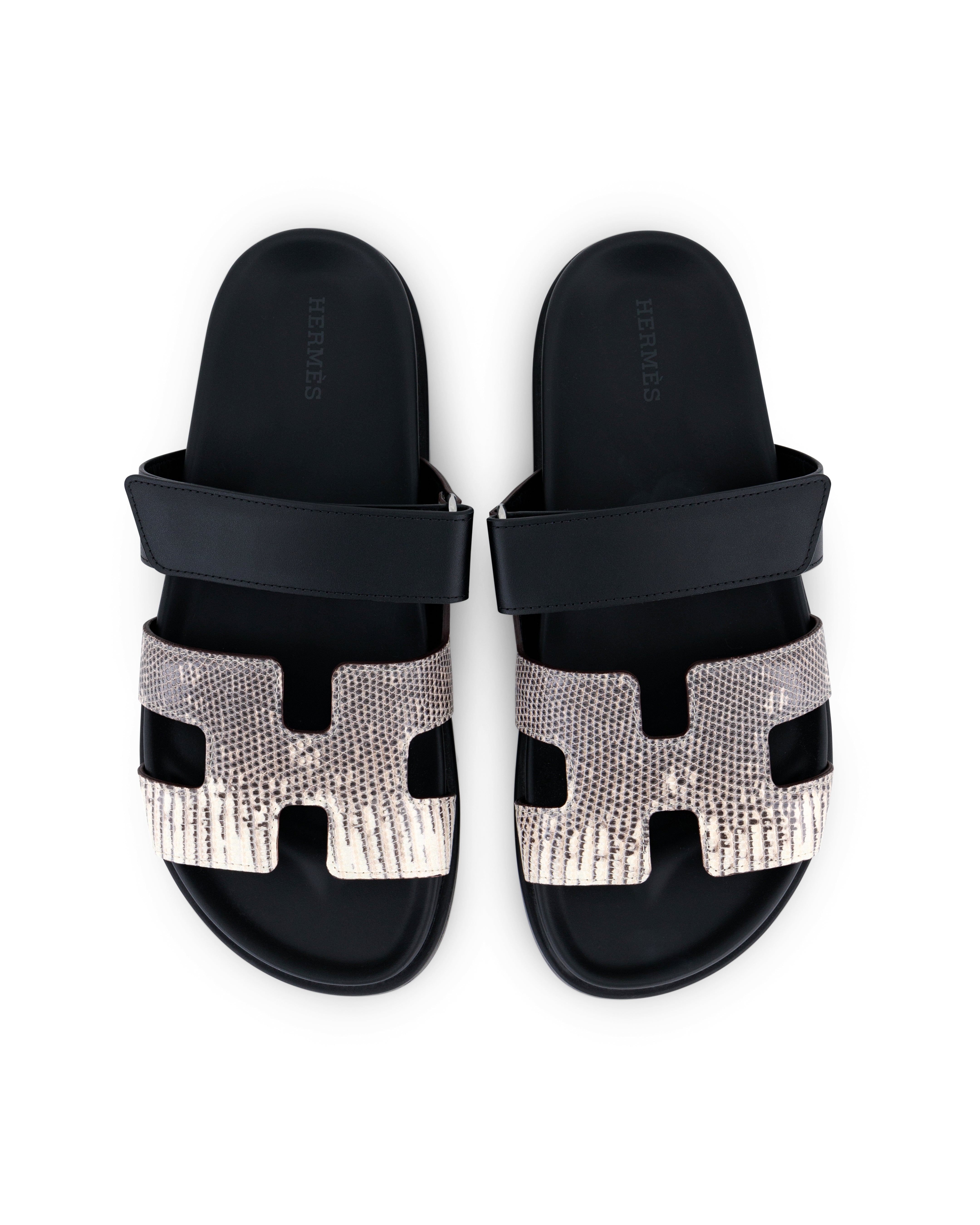 Hermès Chypre Sandals in Black Swift & Ombre Lizard EU 38