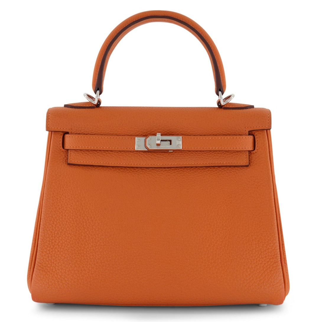 HERMES Kelly 25 Orange Togo Palladium hardware