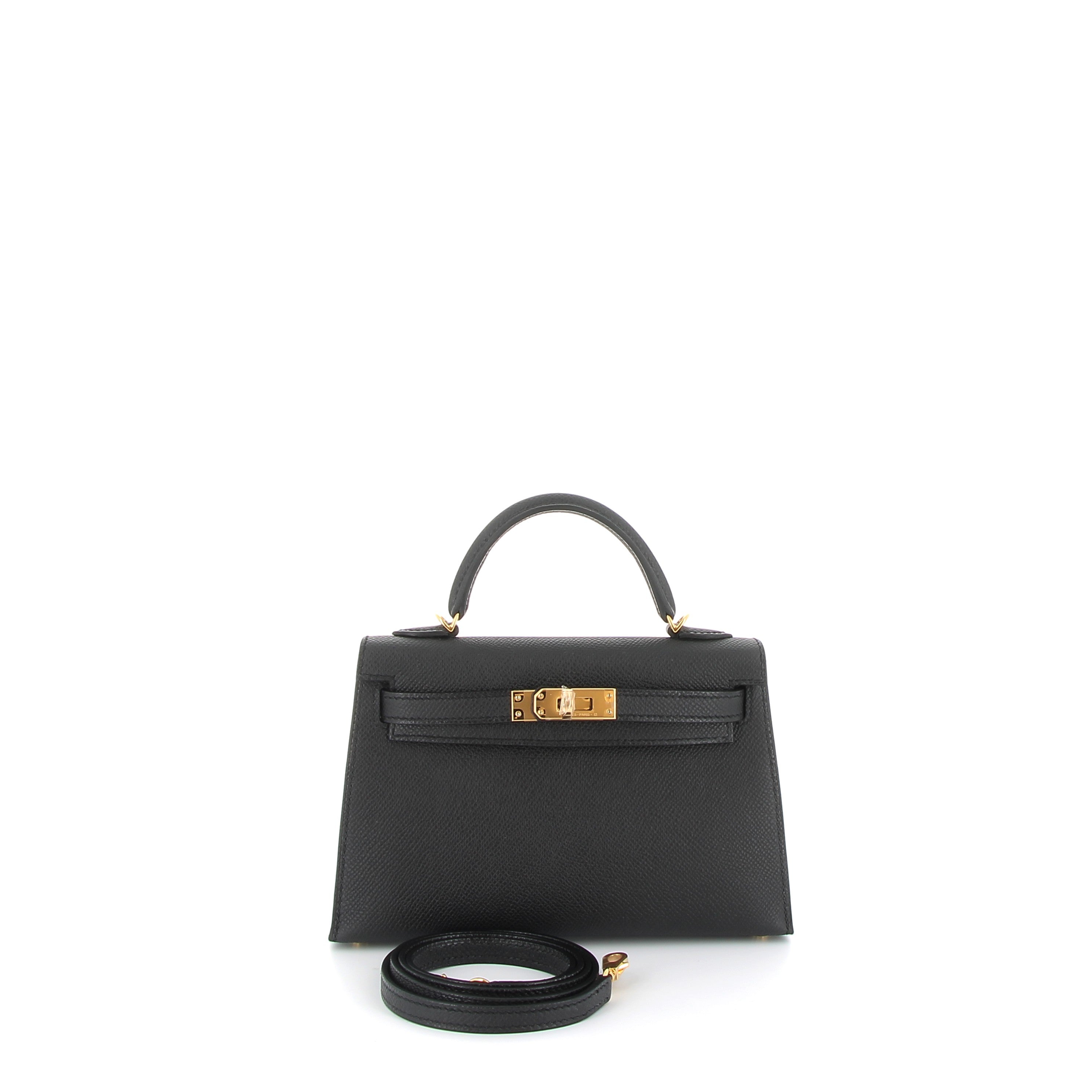 HERMES Kelly 20 Noir Epsom Gold Hardware (GHW)