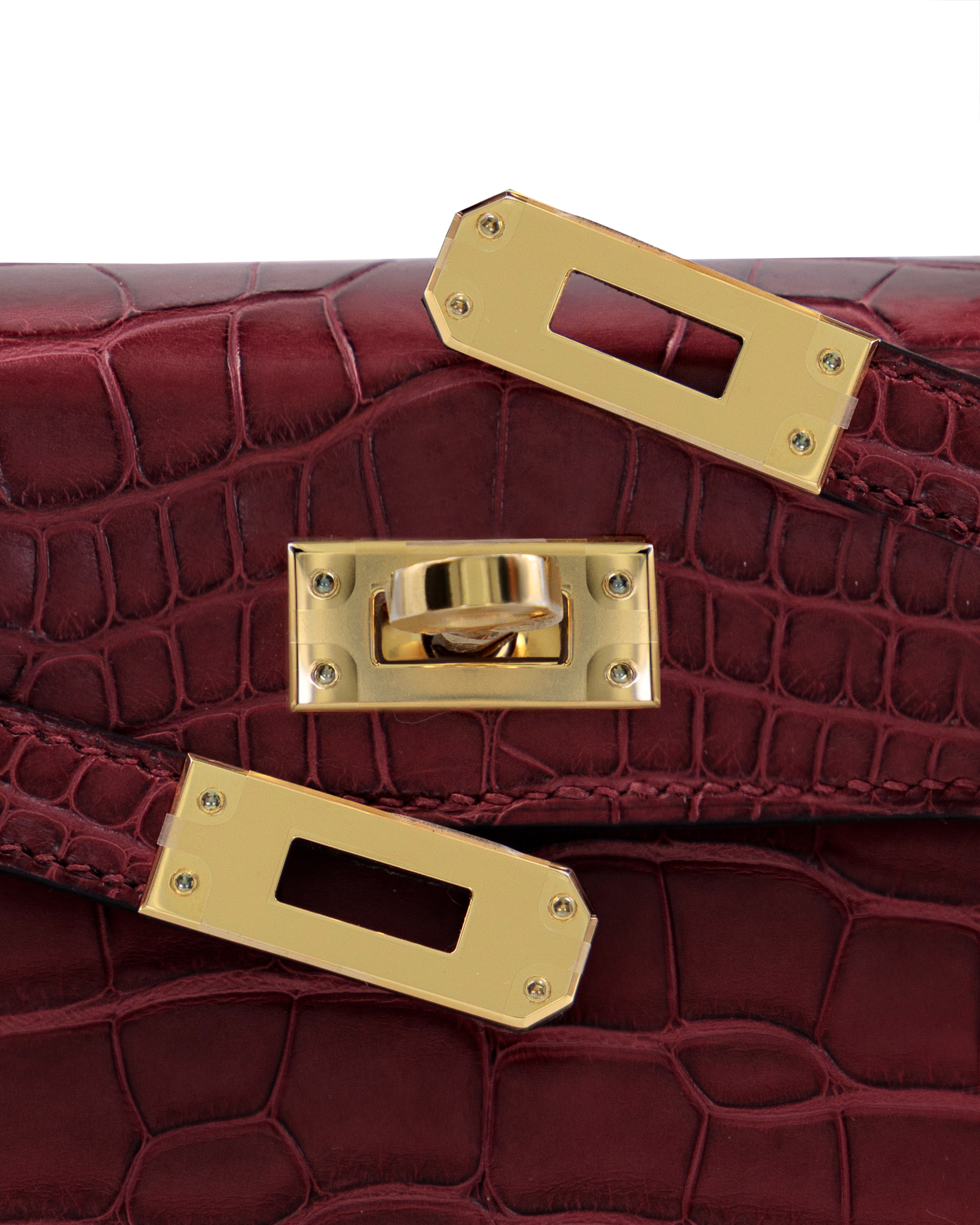 Hermès Mini Kelly 20cm in Rouge Grenate Matte Alligator Mississippiensis & Gold Hardware