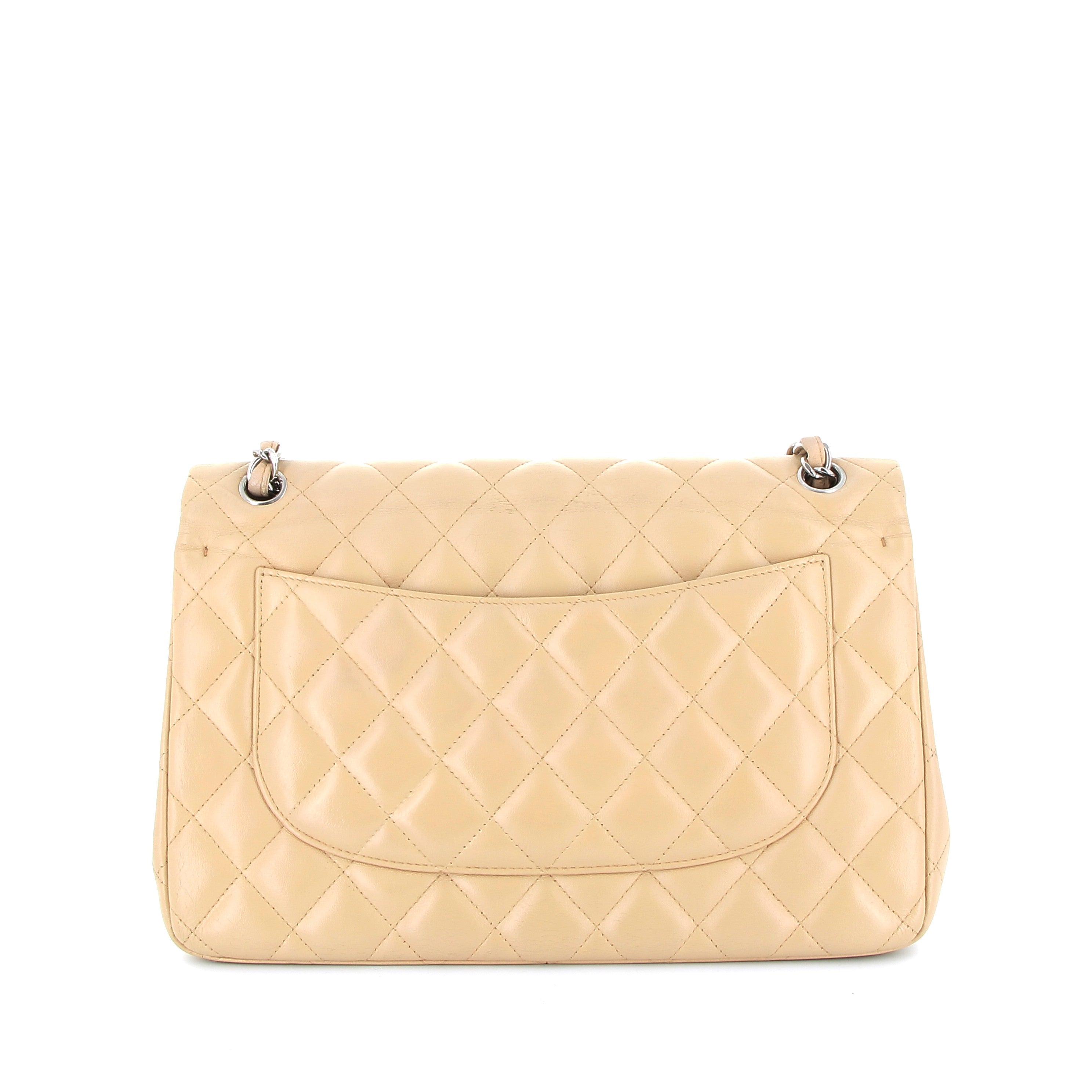 Chanel Beige Lambskin Timeless Jumbo Flap bag with Silver Hardware