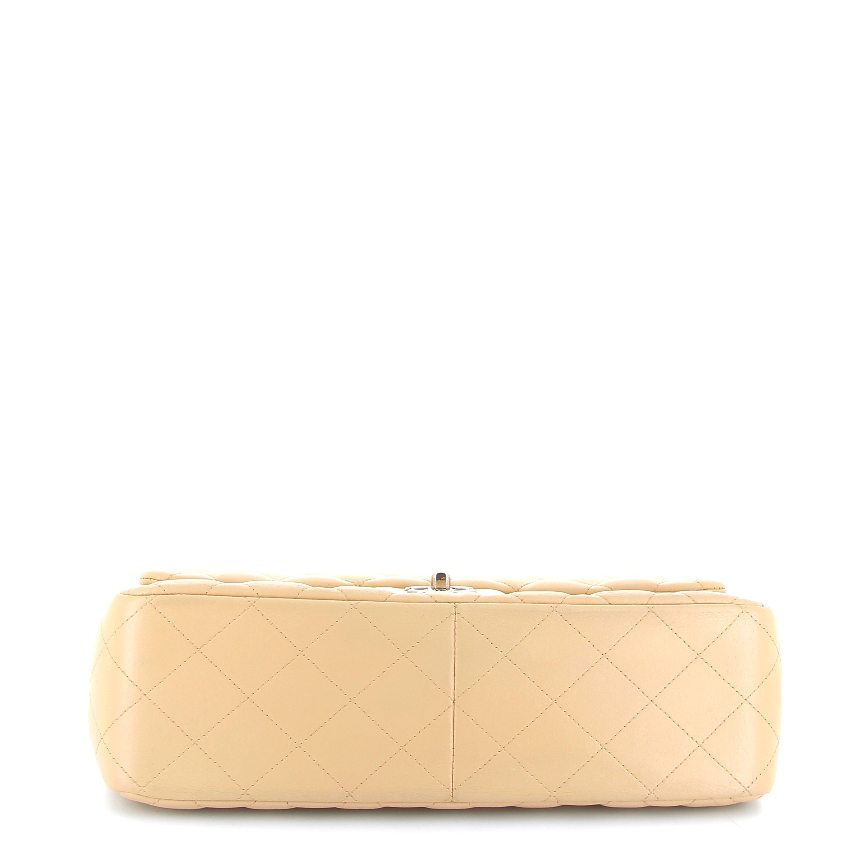 Chanel Beige Lambskin Timeless Jumbo Flap bag with Silver Hardware