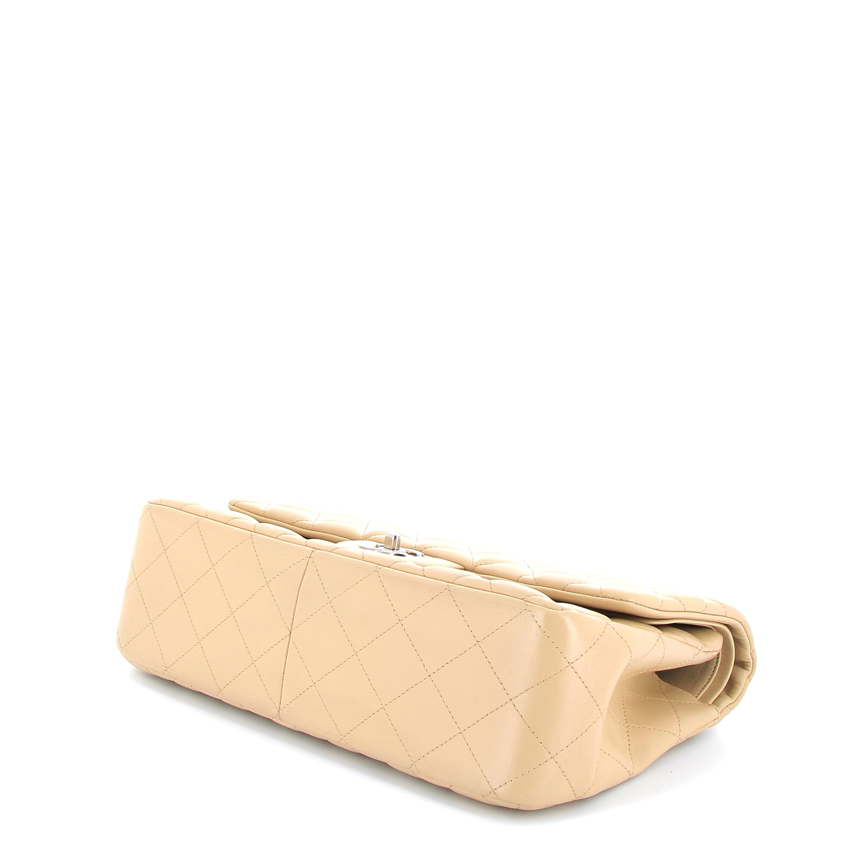 Chanel Beige Lambskin Timeless Jumbo Flap bag with Silver Hardware