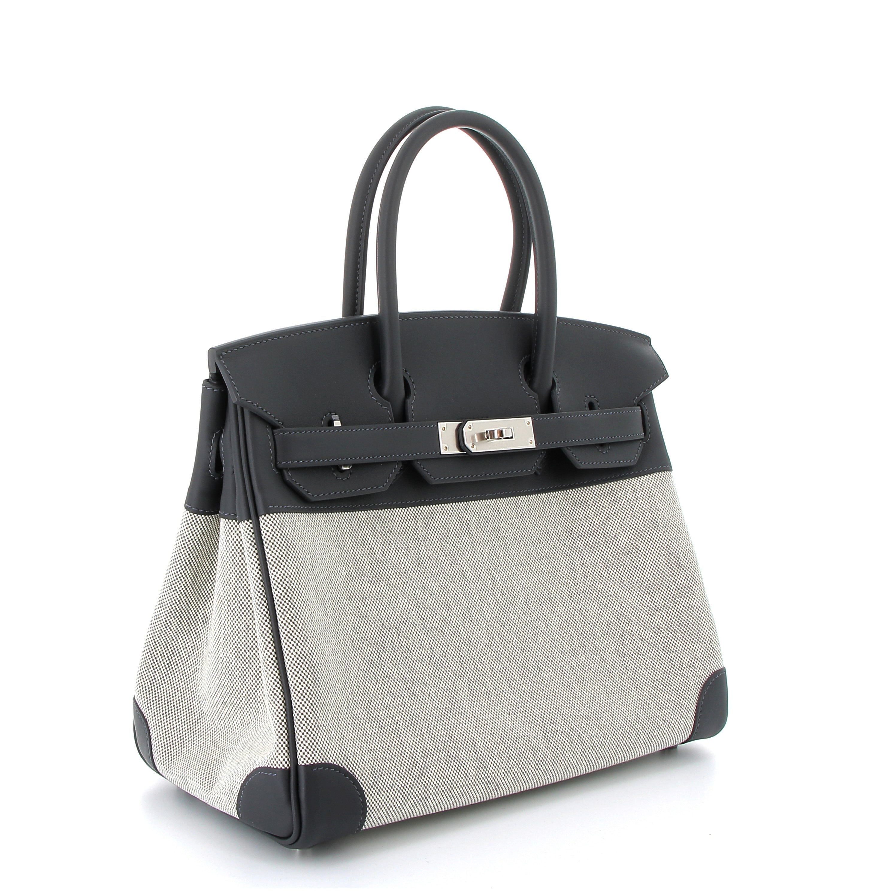 HERMES Birkin 30 Ardoise/Ecru Toile H/Swift Palladium hardware