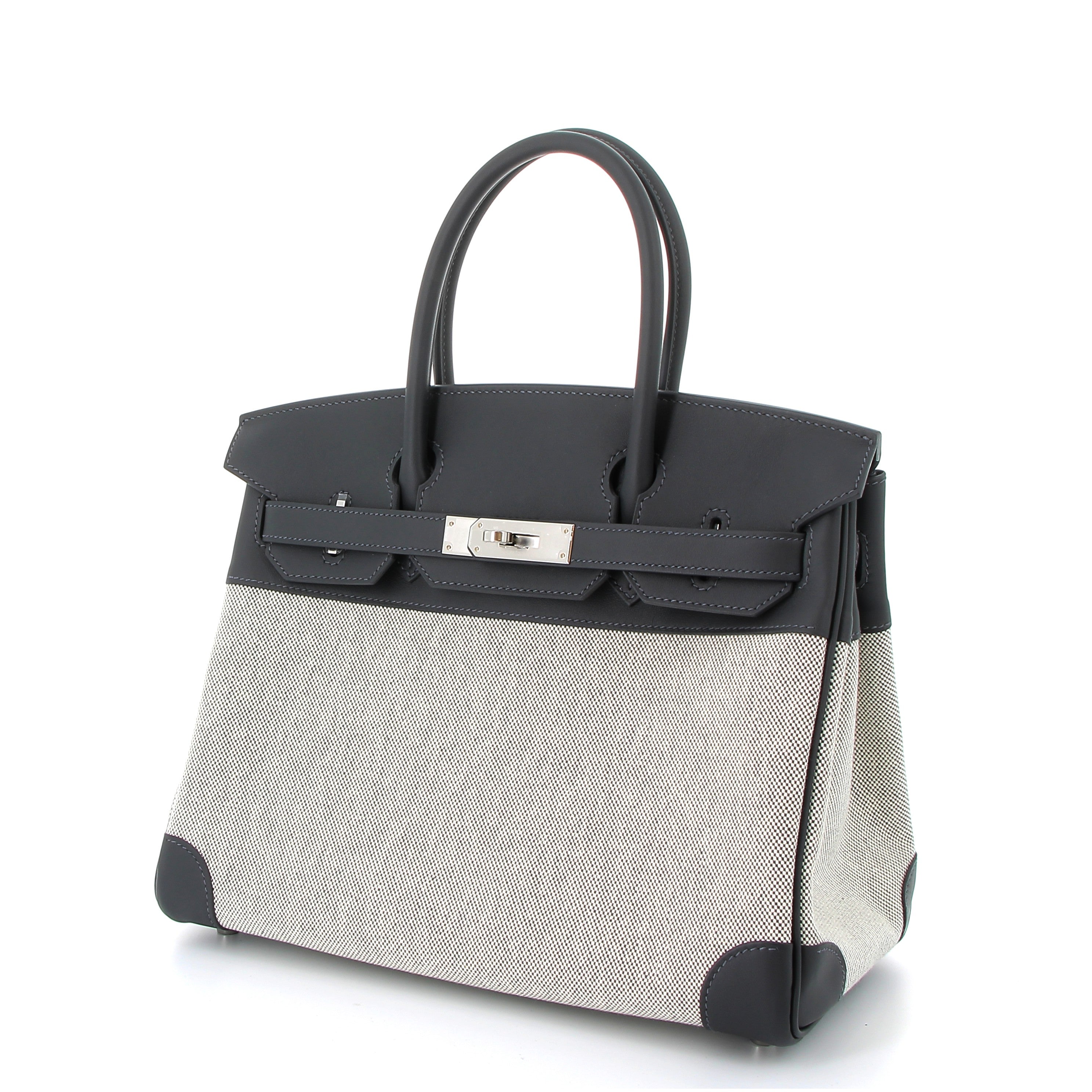Hermes Birkin 30cm Ardoise Swift & Ecru Toile with Palladium Hardware