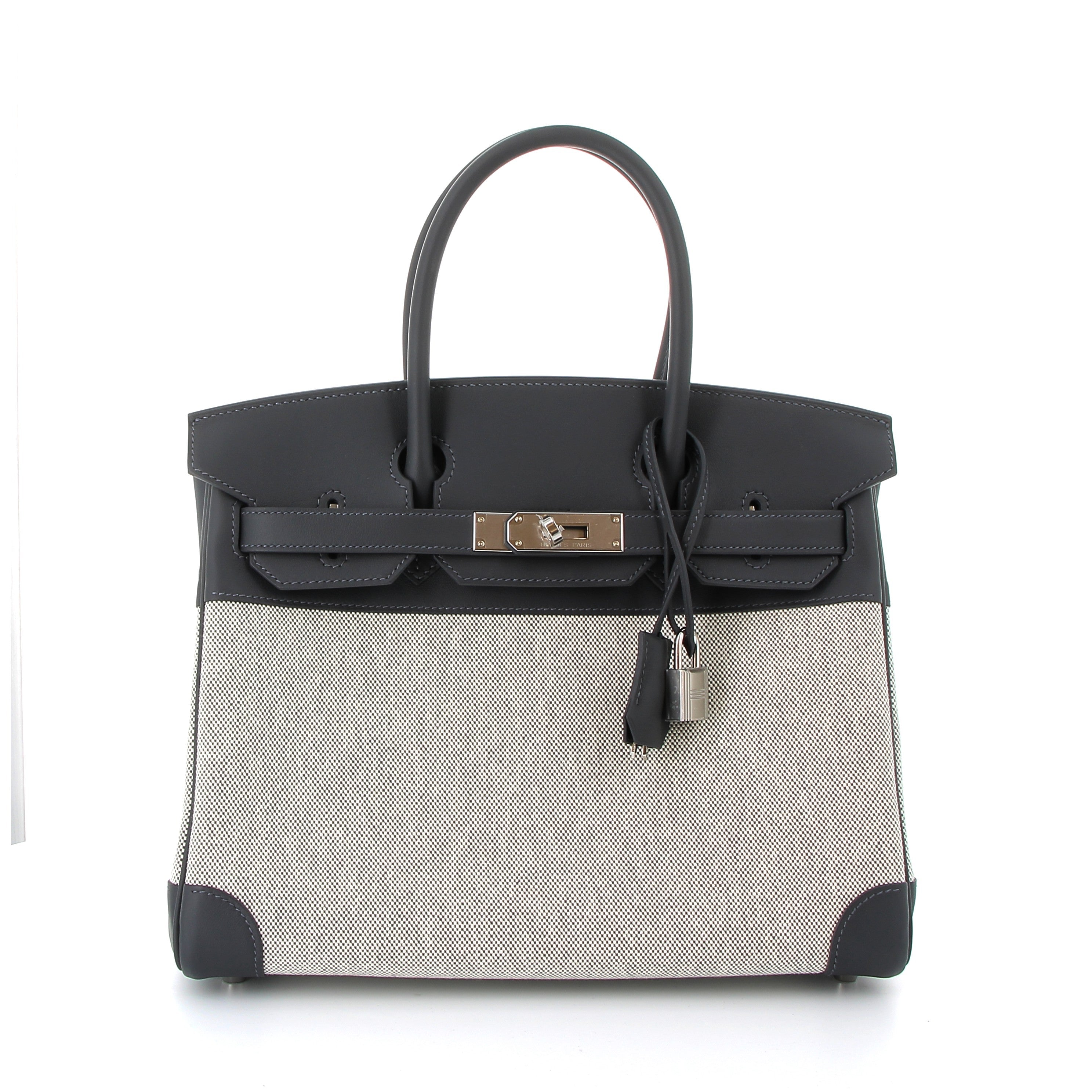 HERMES Birkin 30 Ardoise/Ecru Toile H/Swift Palladium hardware