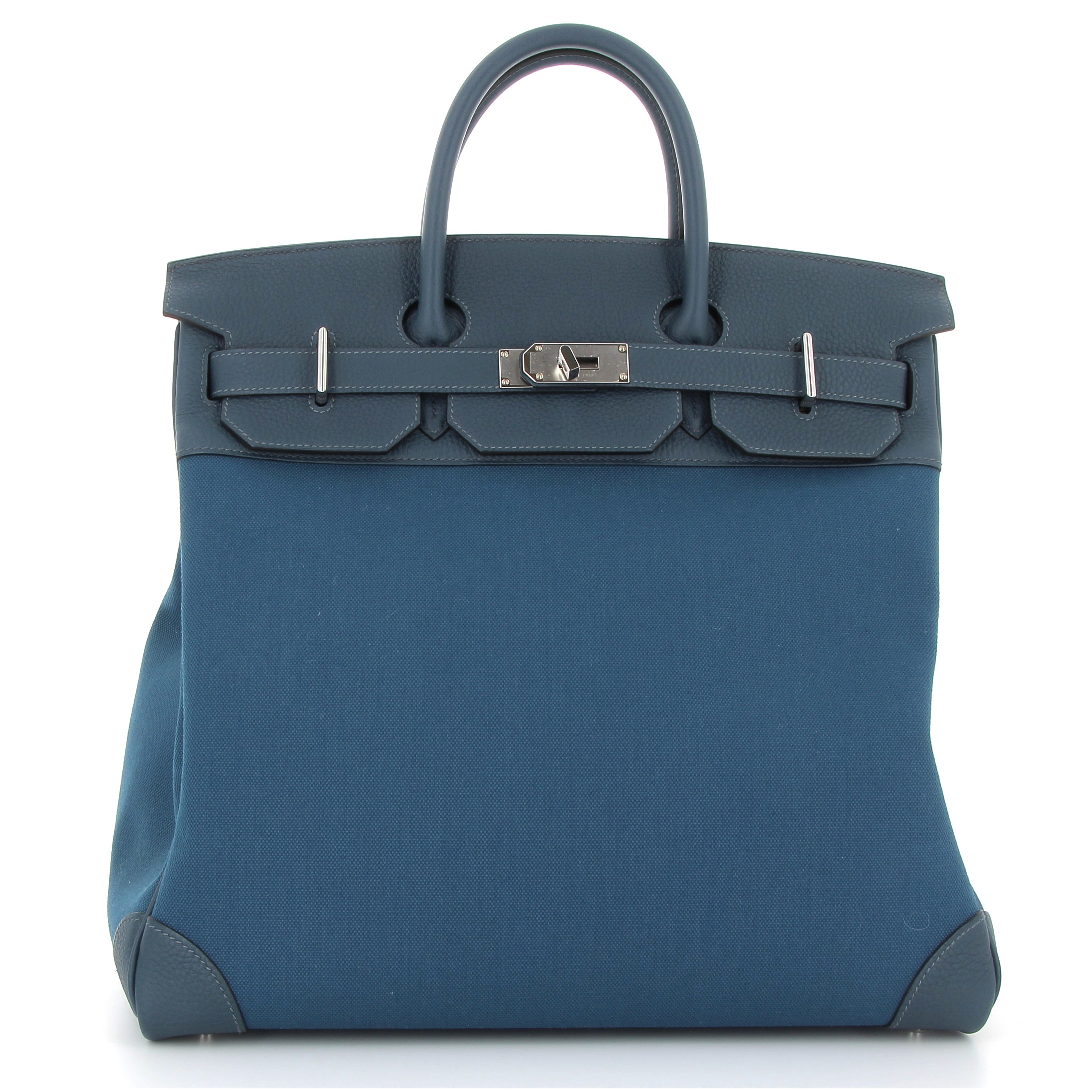 HAC 40 Bleu Thalassa Toile Militaire & Togo Leather with Palladium Hardware