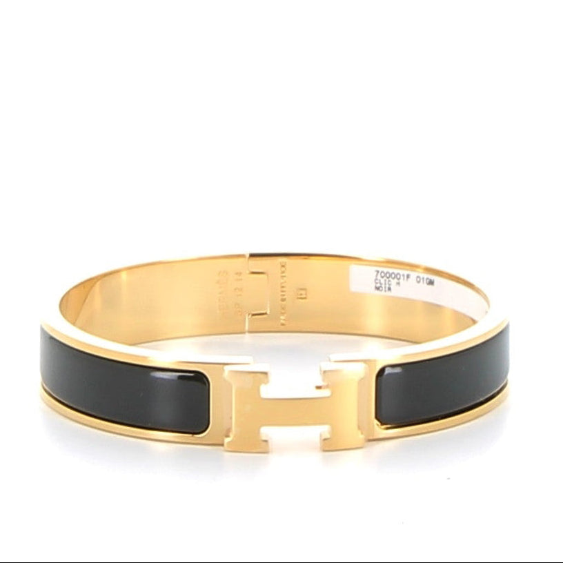 HERMES Clic H Bracelet Noir Yellow Gold Hardware