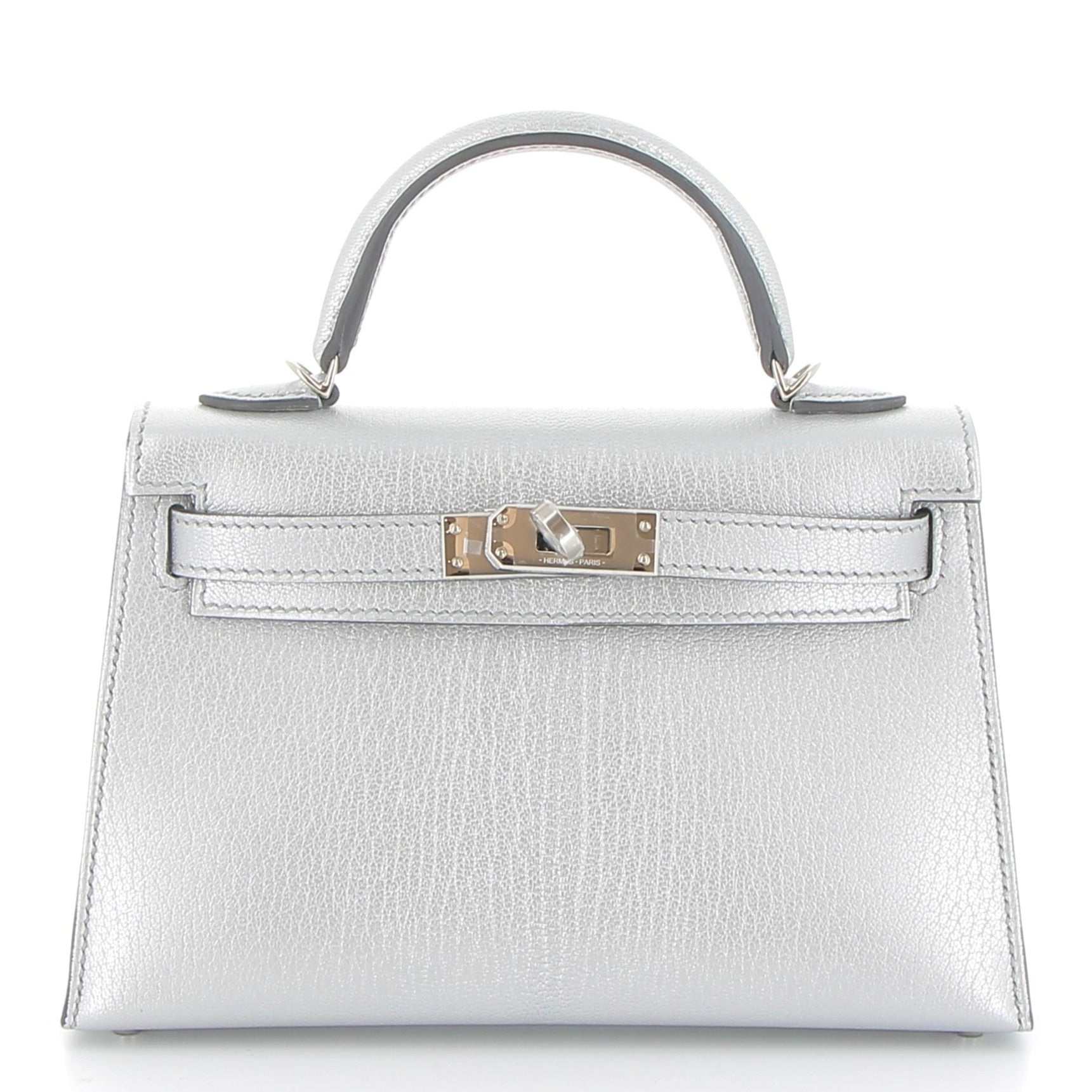 HERMÈS Kelly 20 Sellier Silver Chèvre Chamkili Light Palladium hardware