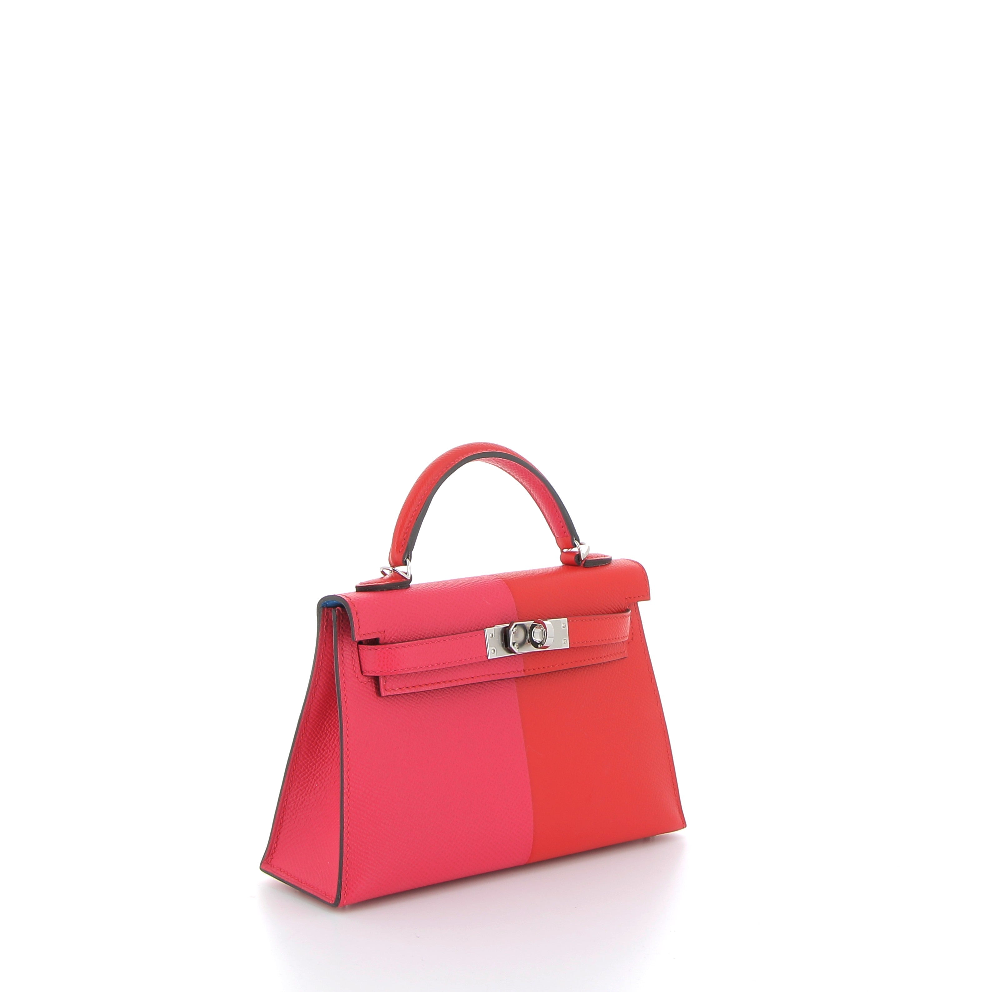 HERMÈS Kelly 20 Rose Extreme / Rouge de Coeur / Blue Zanzibar Epsom Leather Palladium Hardware