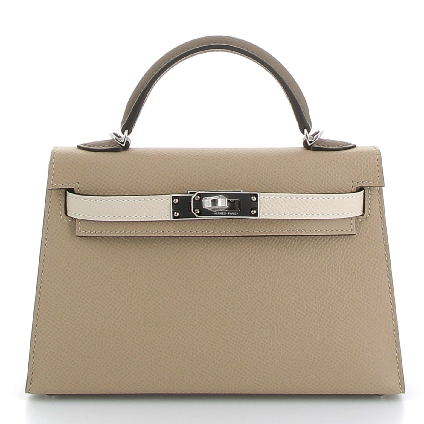 HERMÈS Kelly 20 Sellier Trench/Craie/Étoupe Epsom Leather Palladium Hardware