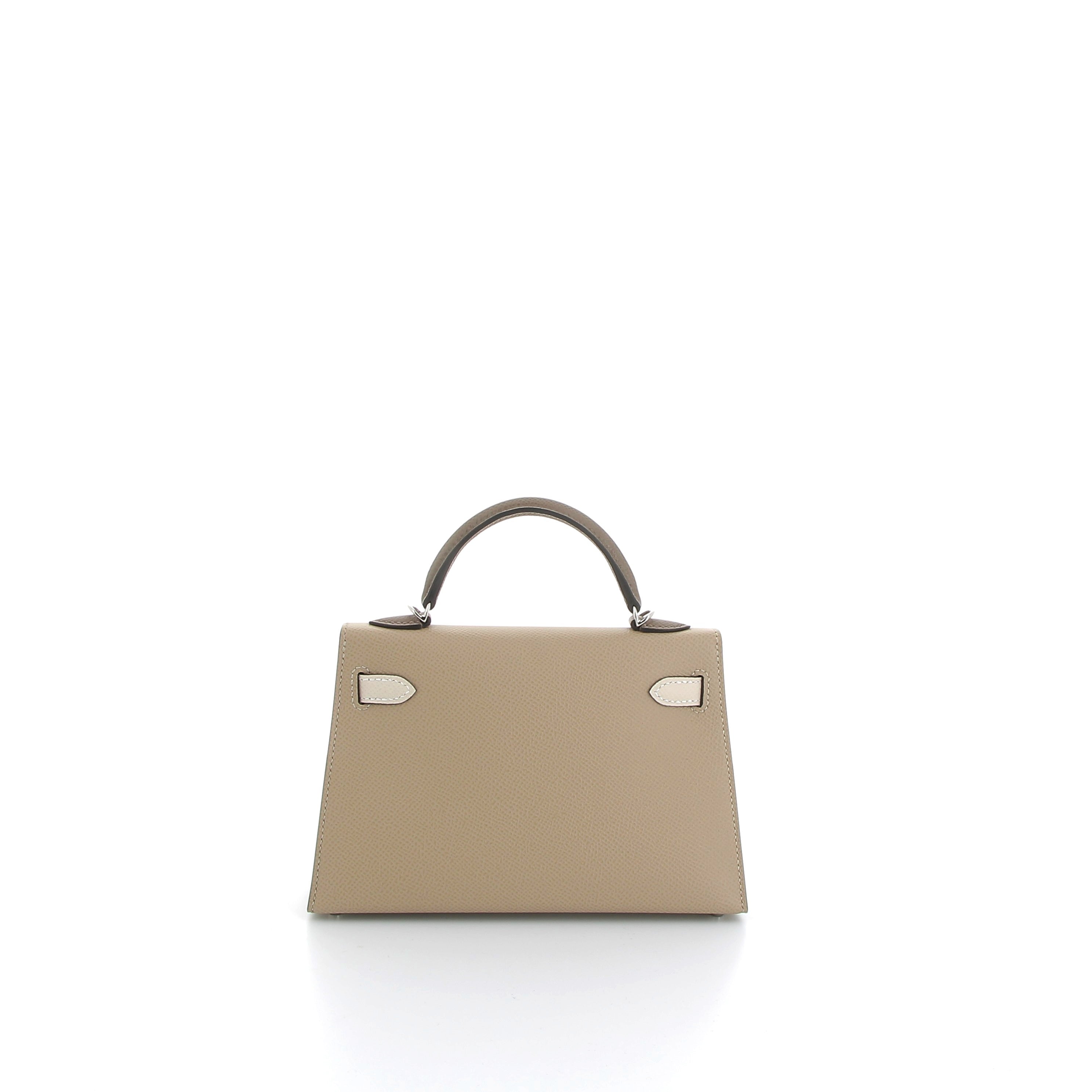 HERMÈS Kelly 20 Sellier Trench/Craie/Étoupe Epsom Leather Palladium Hardware