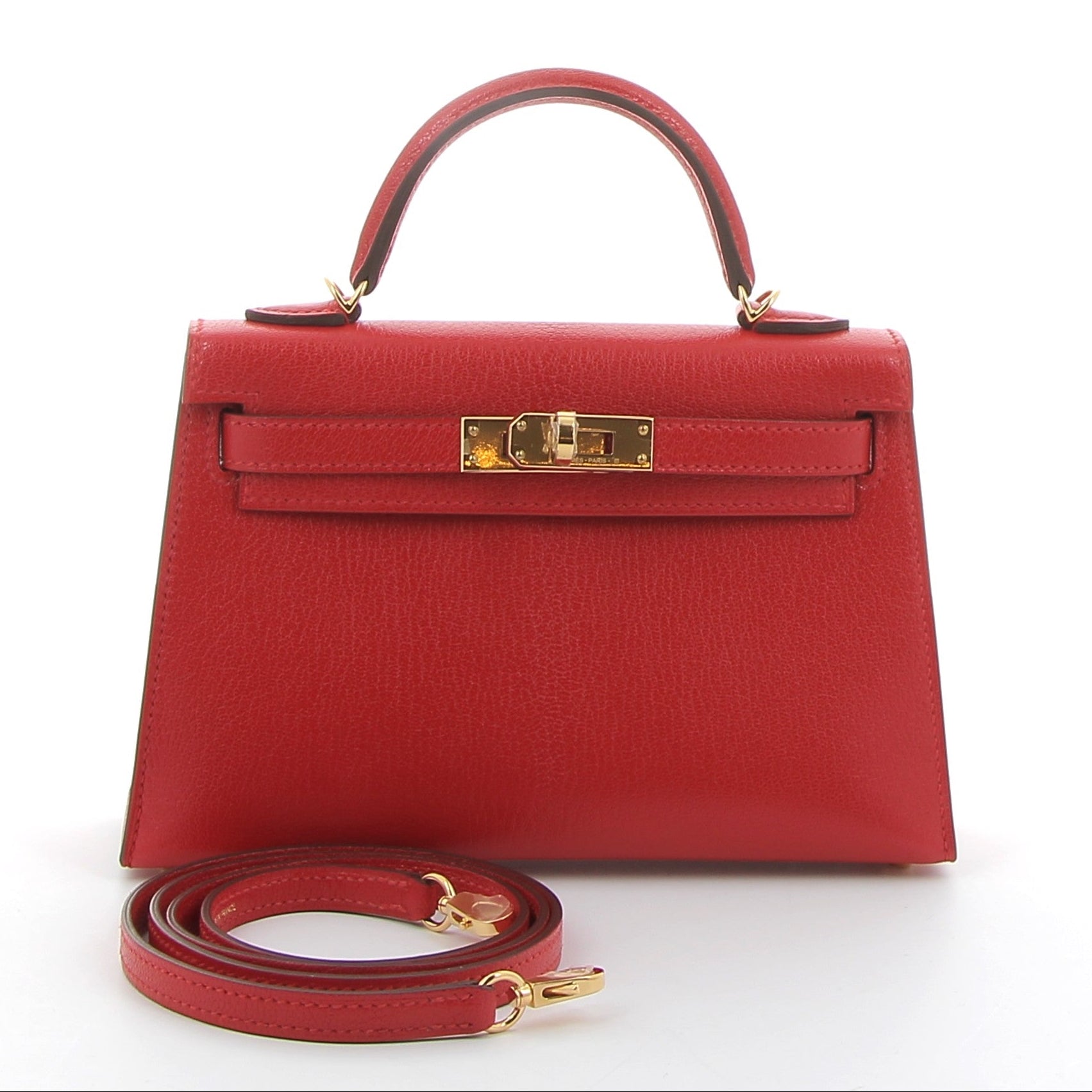 HERMES Kelly 20 Rouge de Coeur Chèvre Leather Yellow Gold Hardware