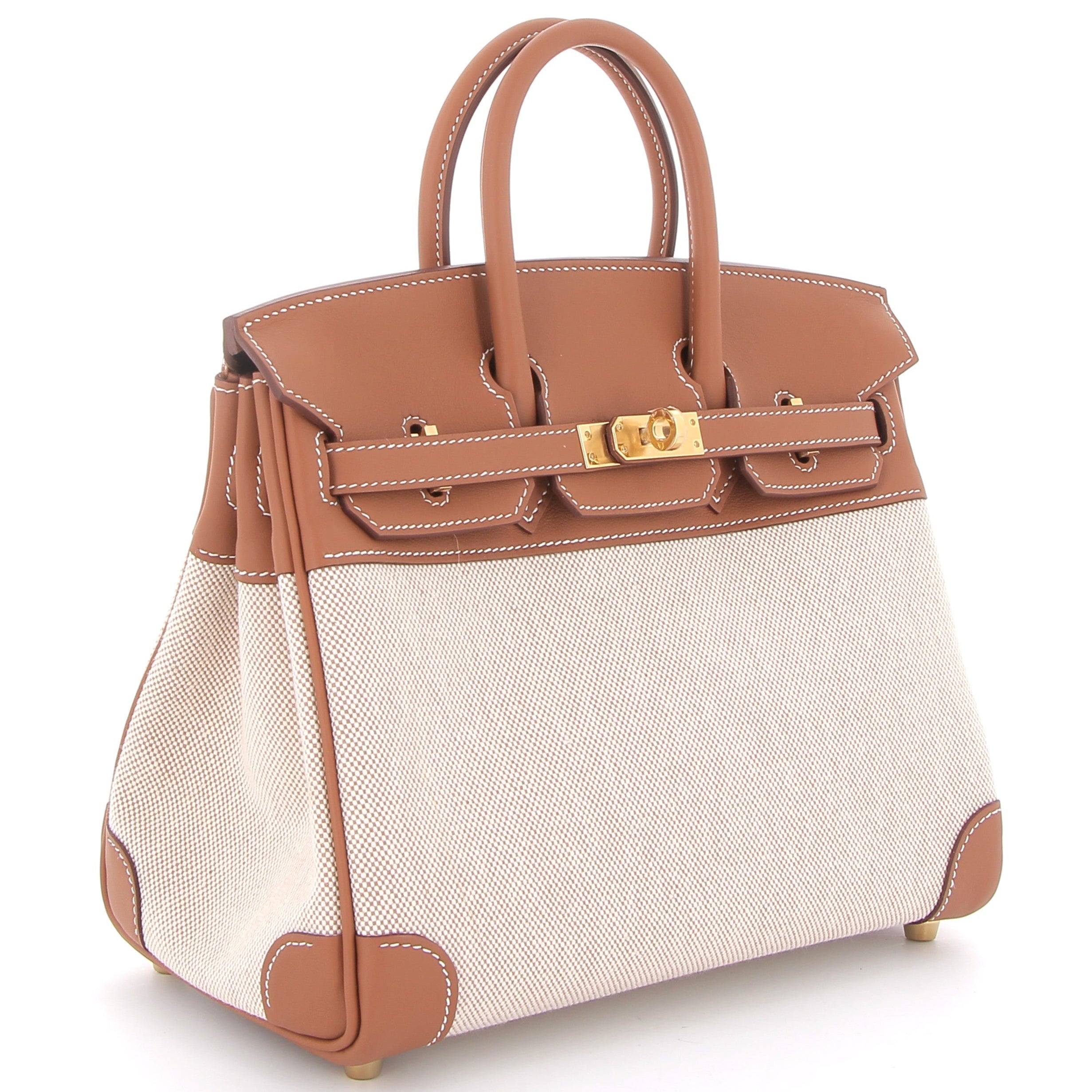 HERMES Birkin 25 Gold Swift Leather / Canvas Gold Hardware