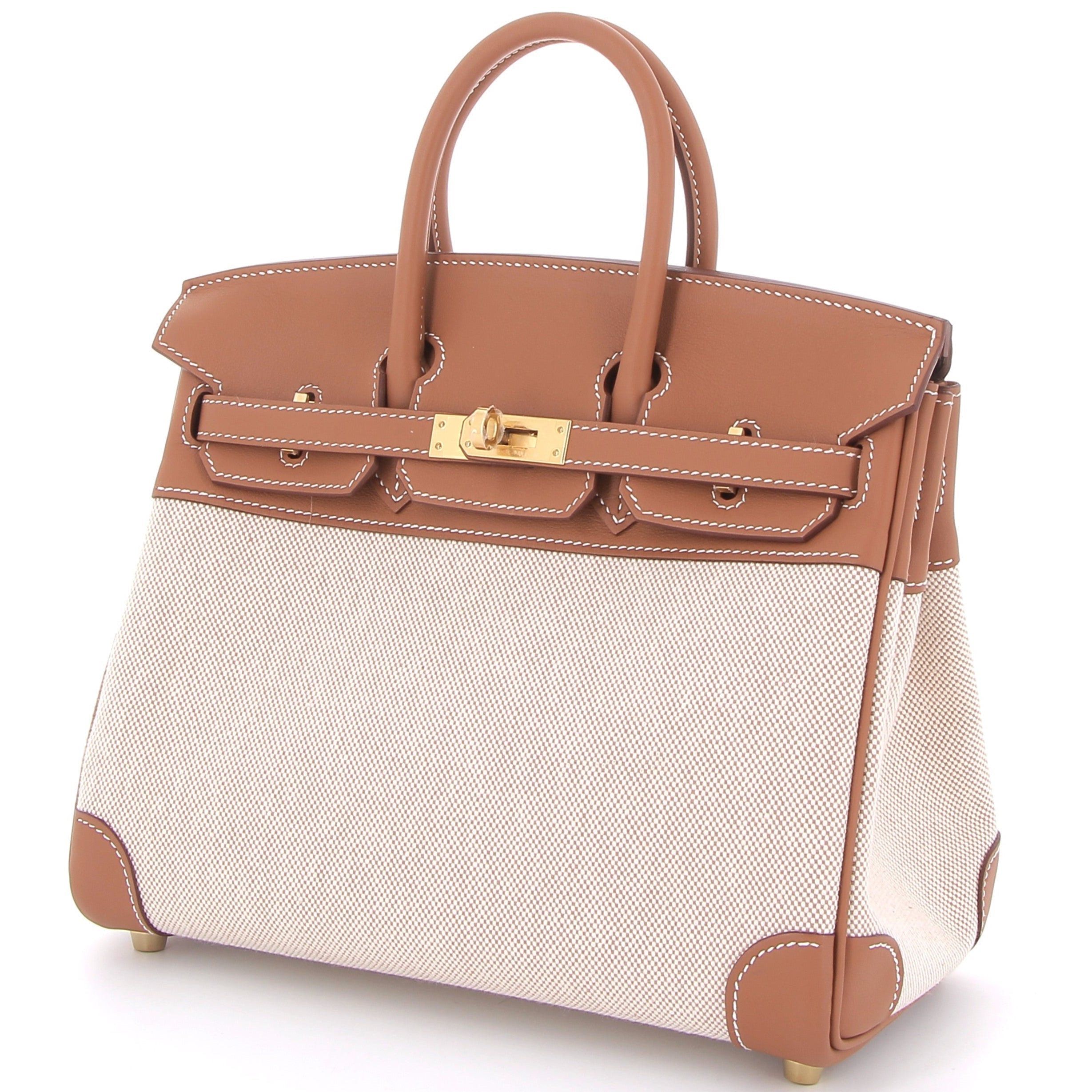 HERMES Birkin 25 Gold Swift Leather / Canvas Gold Hardware