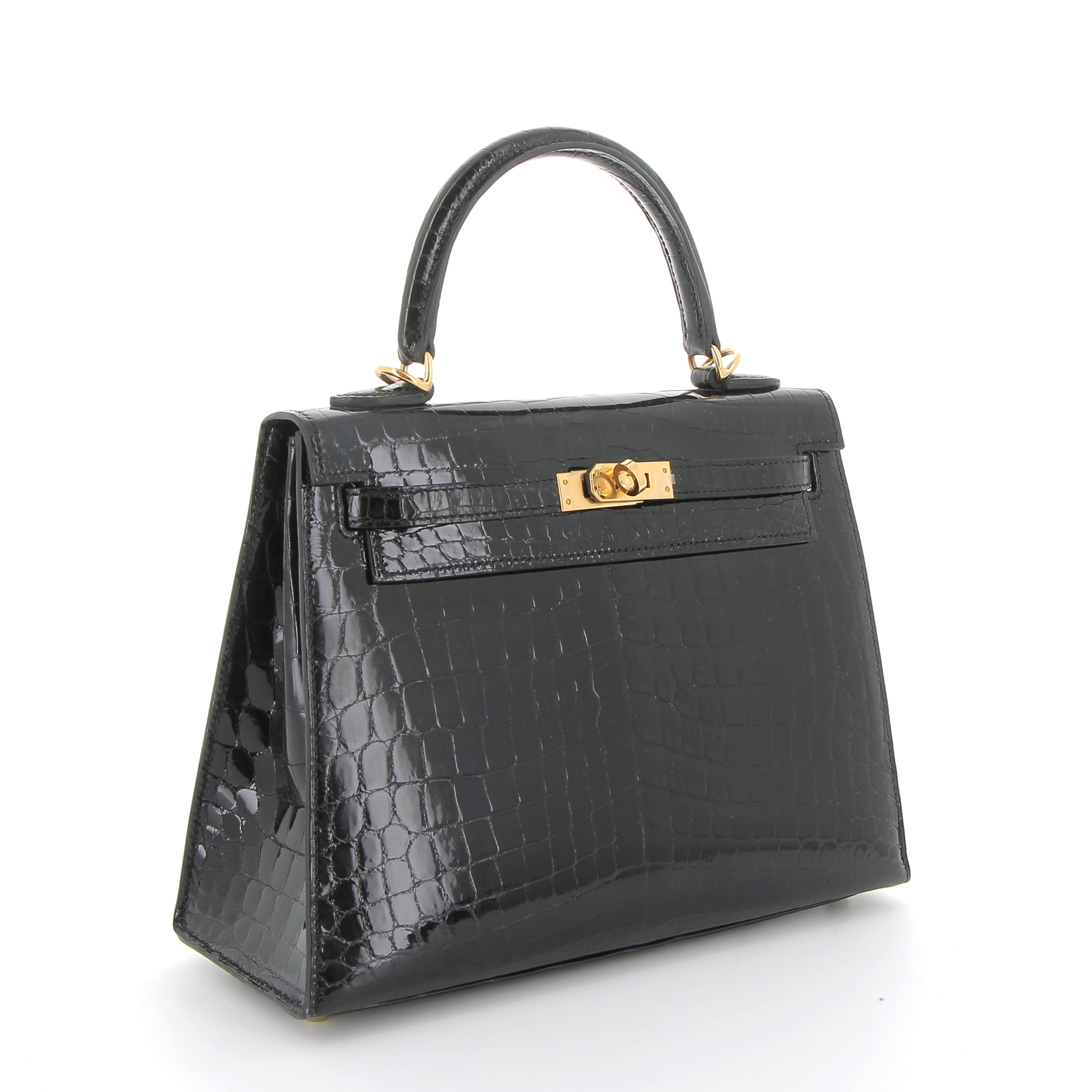 HERMES Kelly 25 Noir Crocodile Niloticus Lisse Gold Hardware