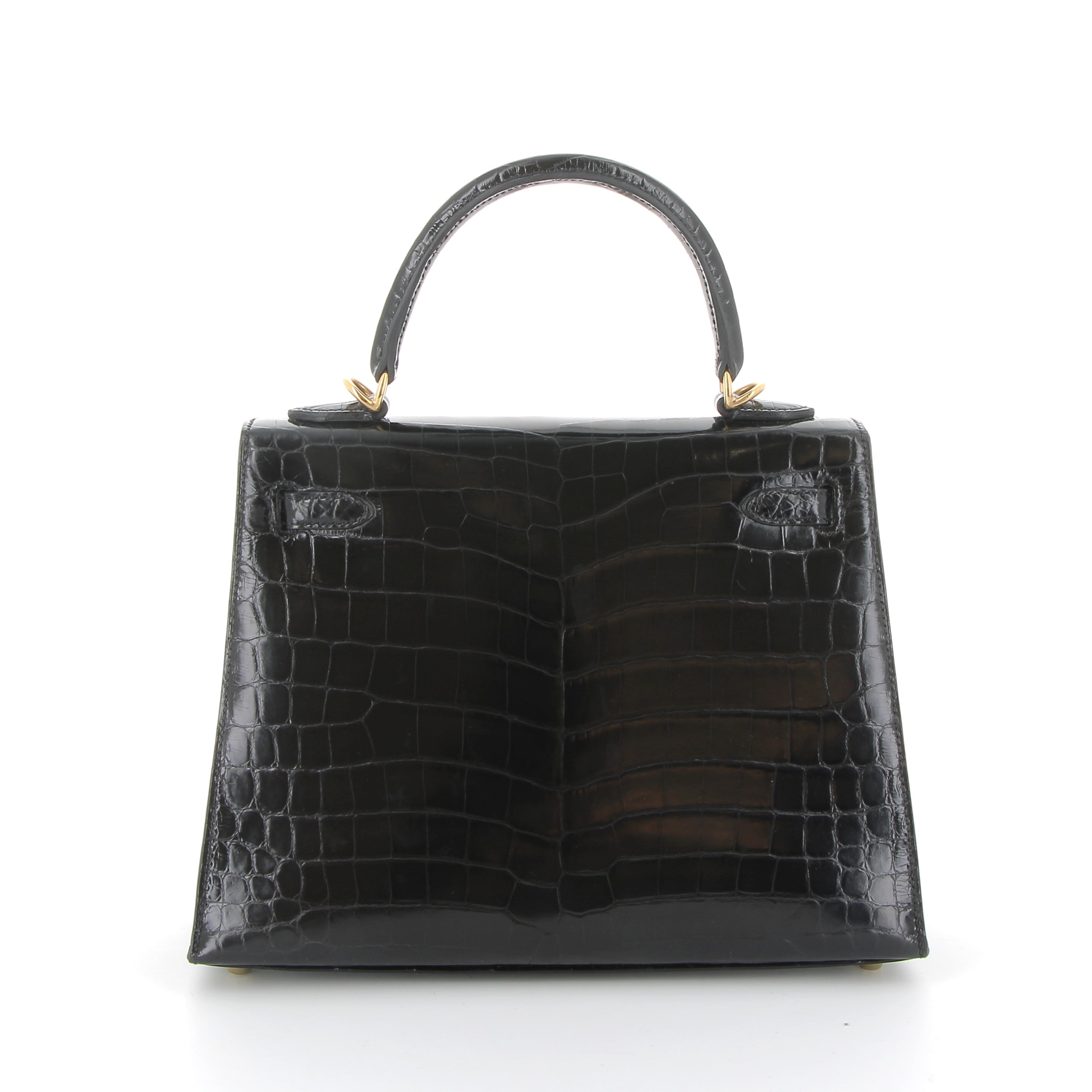 HERMES Kelly 25 Noir Crocodile Niloticus Lisse Gold Hardware