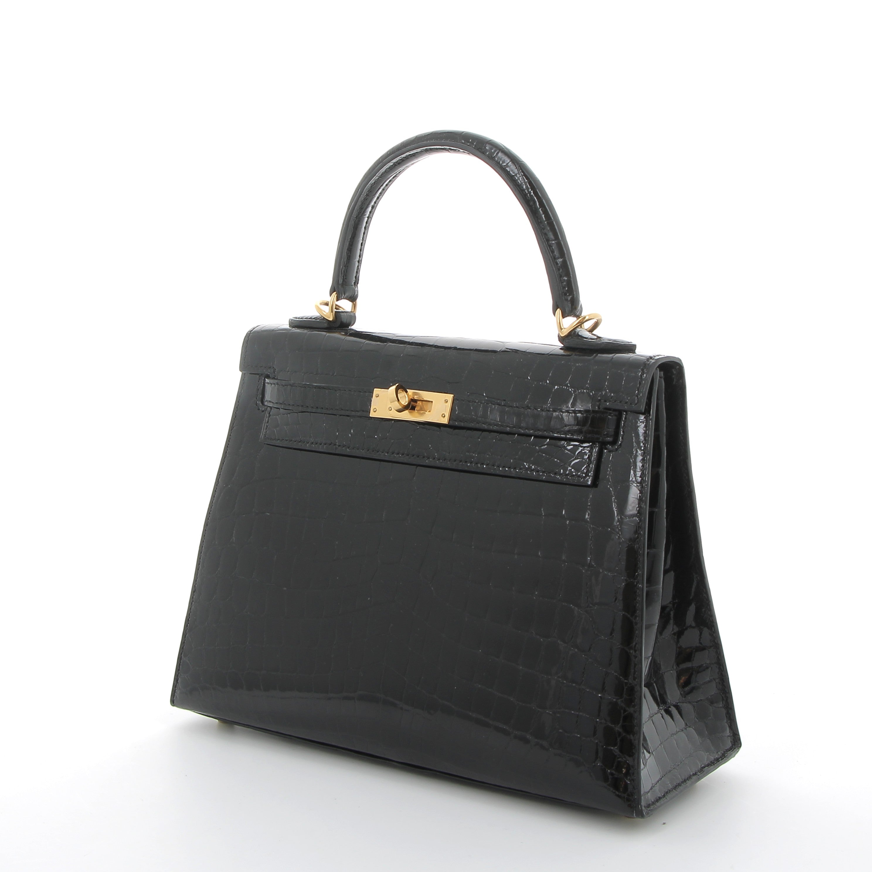 HERMES Kelly 25 Noir Crocodile Niloticus Lisse Gold Hardware
