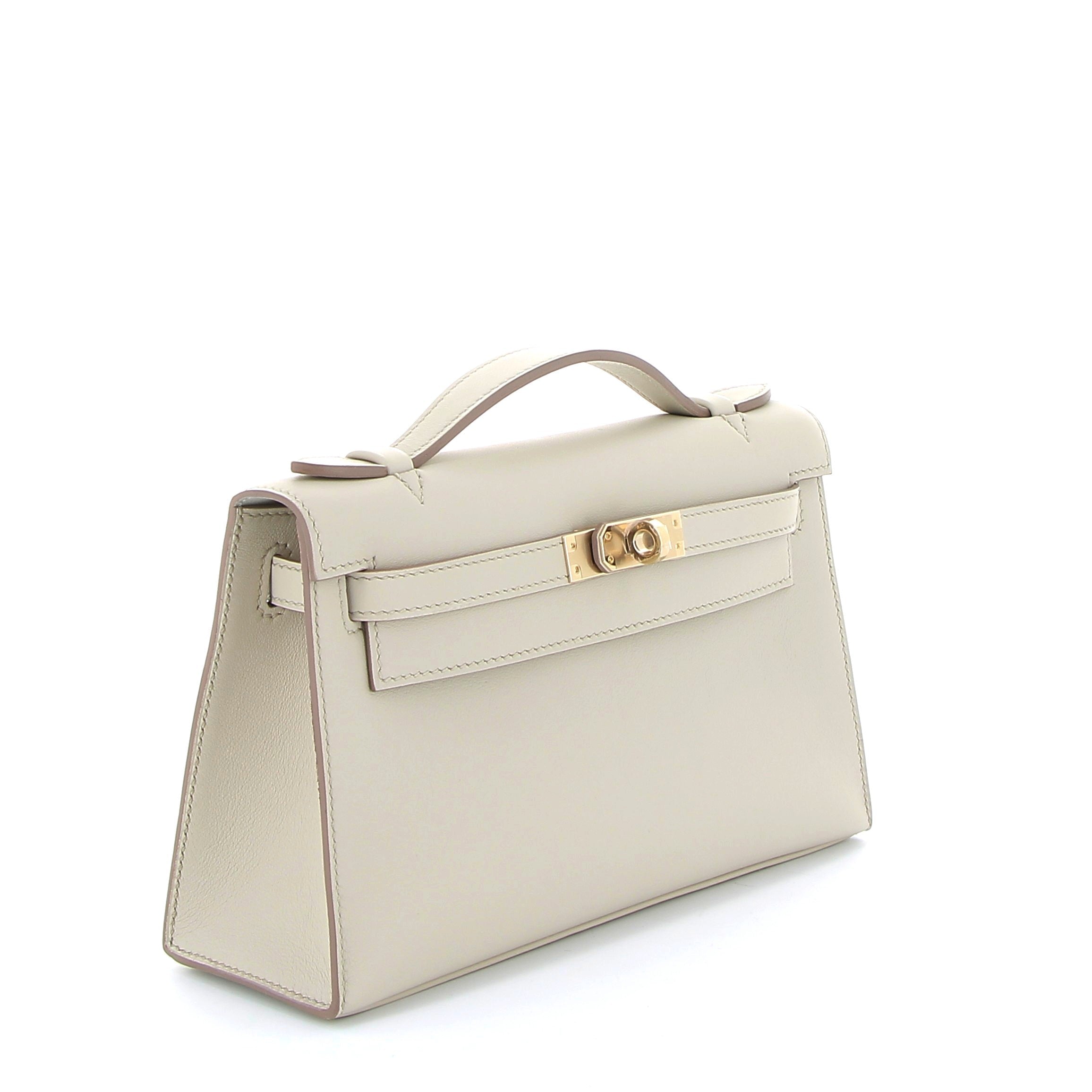 HERMES Kelly Pochette Béton Interior Gris Perle Swift Leather Yellow Gold Hardware