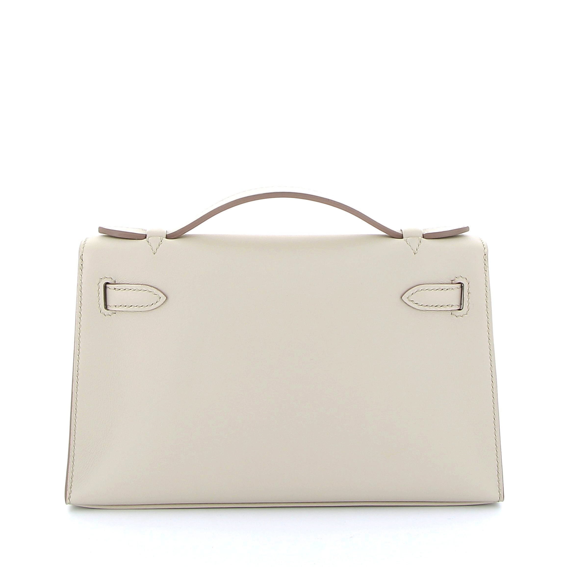 HERMES Kelly Pochette Béton Interior Gris Perle Swift Leather Yellow Gold Hardware