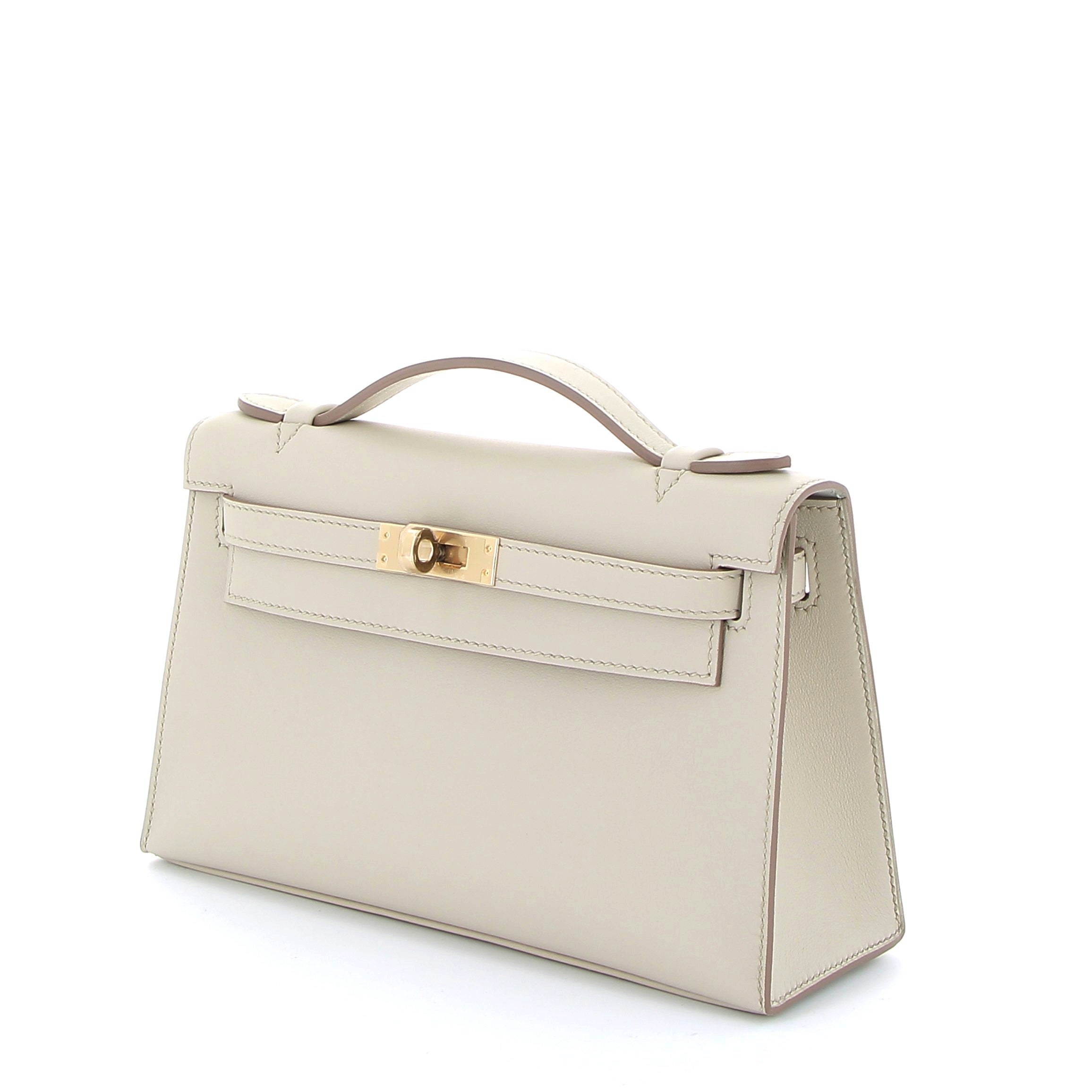 HERMES Kelly Pochette Béton Interior Gris Perle Swift Leather Yellow Gold Hardware