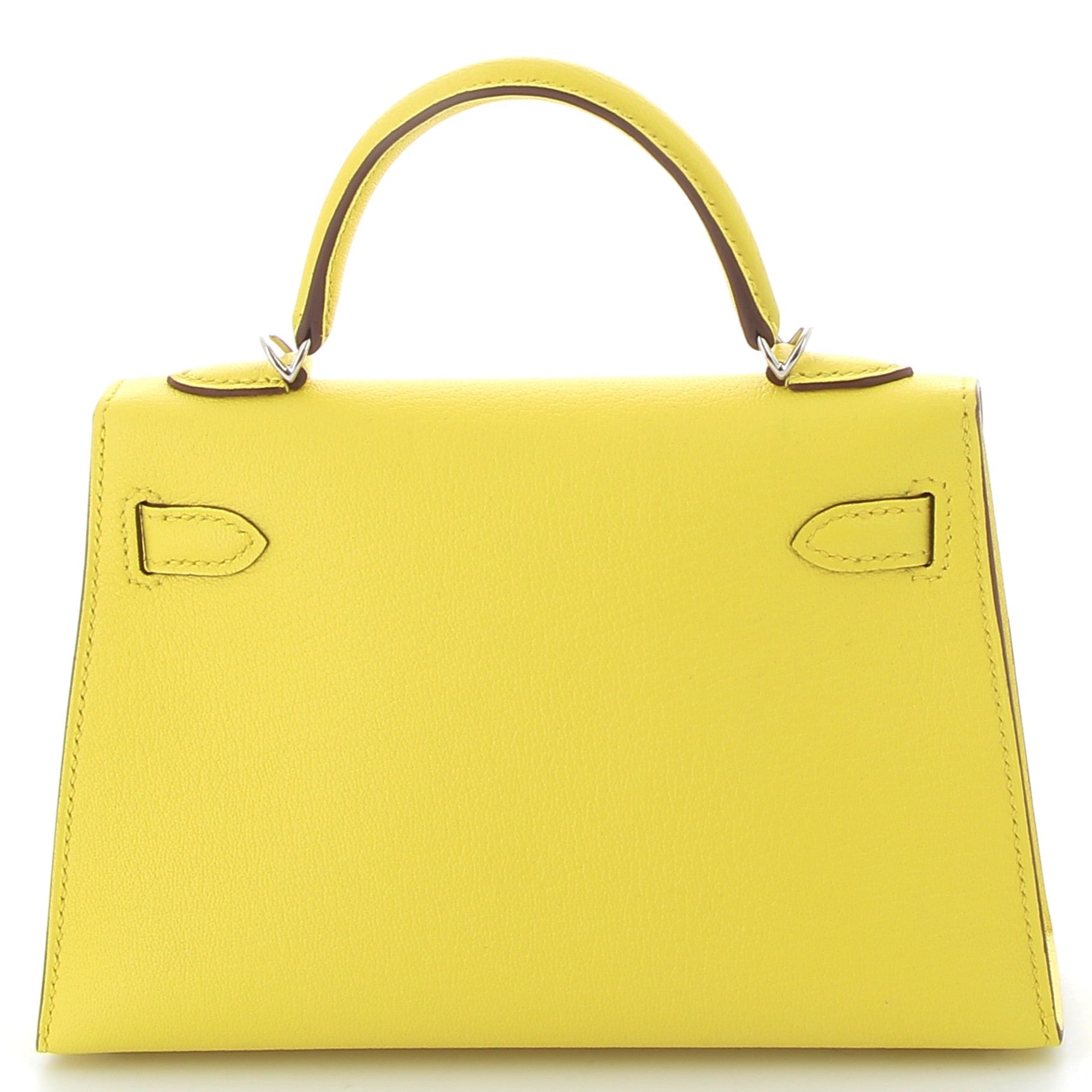 HERMES Kelly 20 Lemon Yellow/Mushroom Chèvre Leather Palladium Hardware