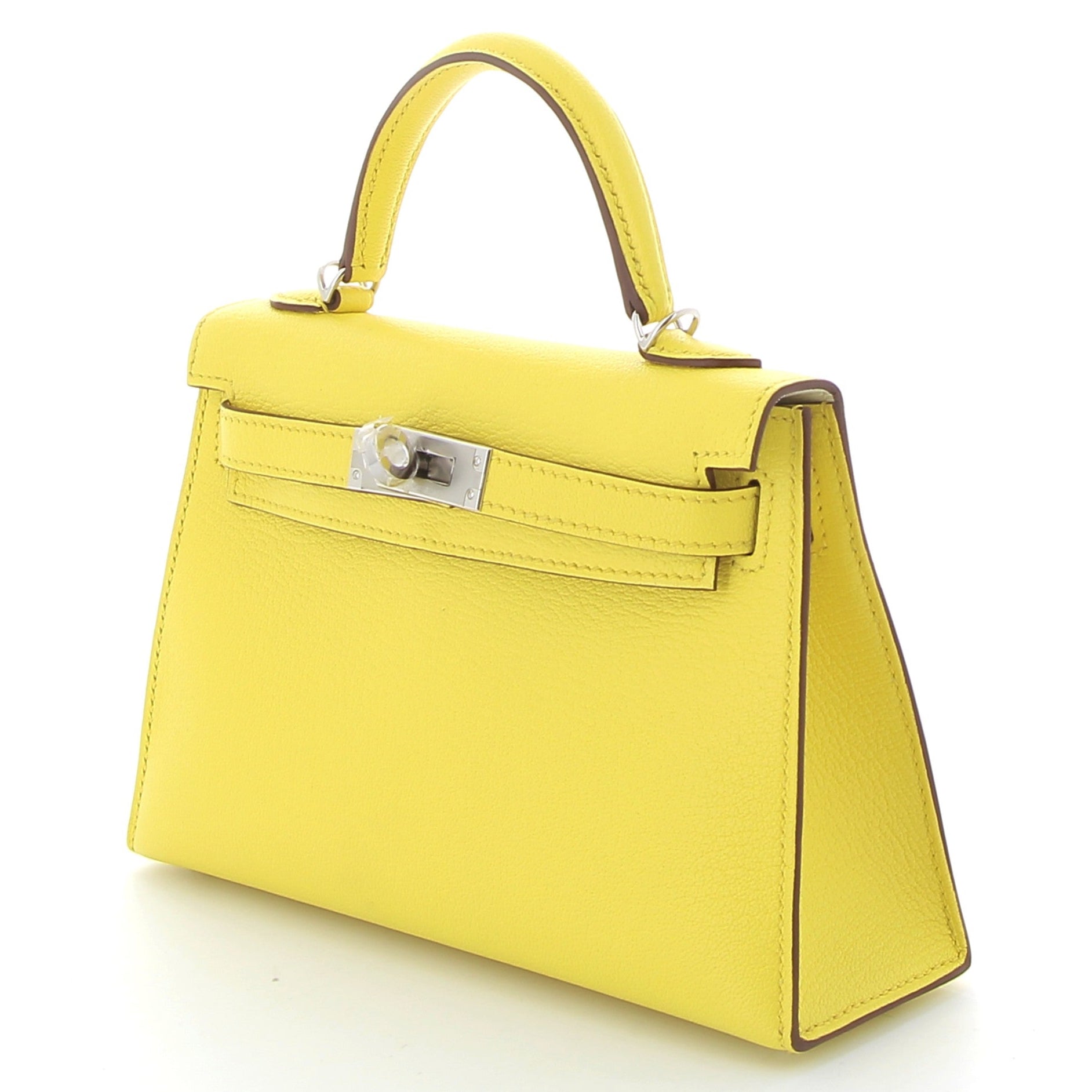 HERMES Kelly 20 Lemon Yellow/Mushroom Chèvre Leather Palladium Hardware