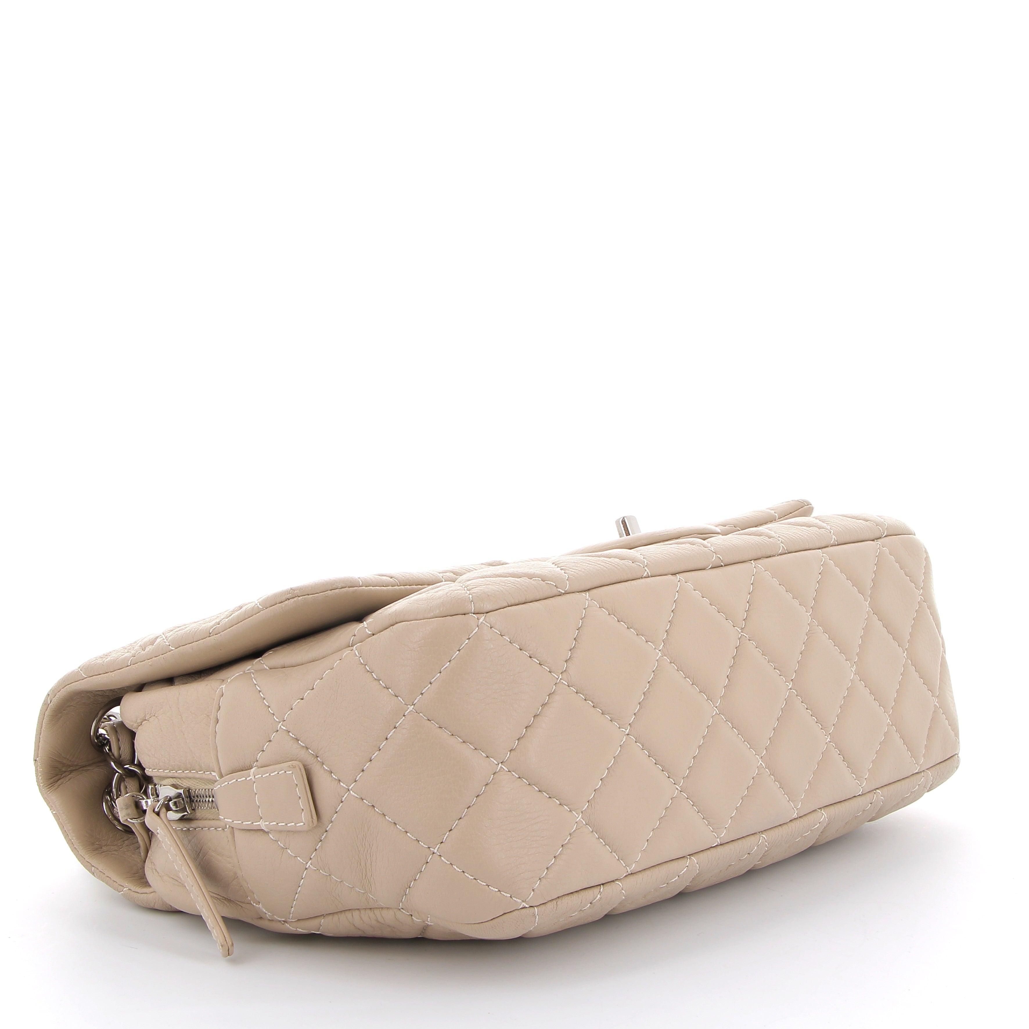 CHANEL Easy Flap Beige Calfskin Silver Hardware