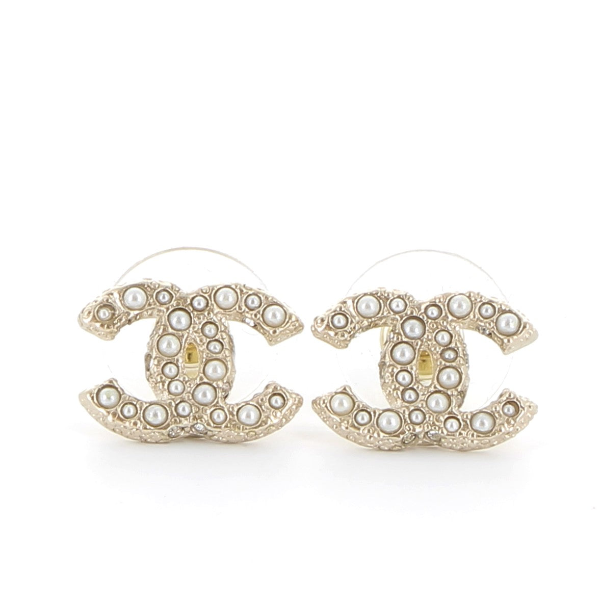 CHANEL Pearl Earrings Gold Hardware