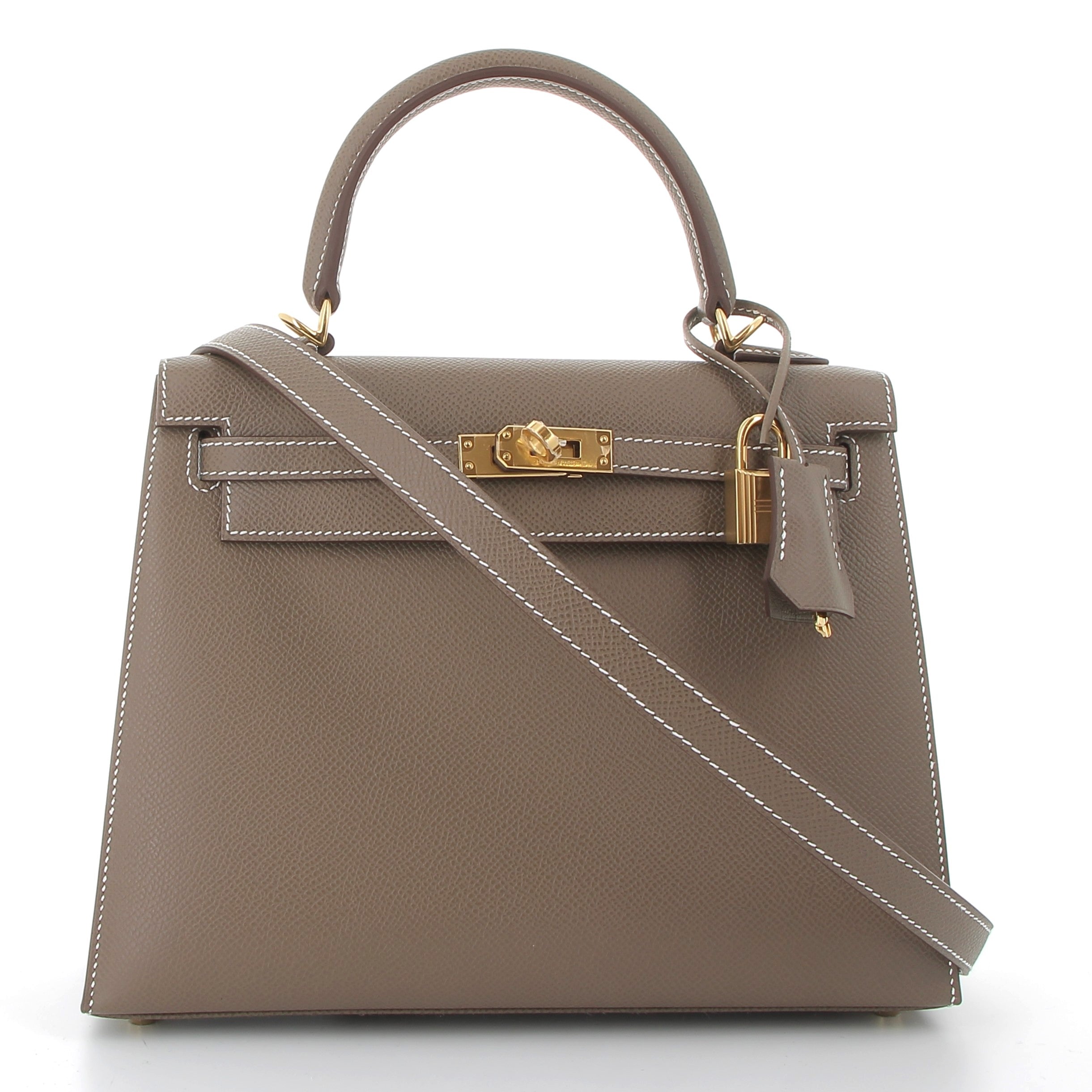 HERMES Kelly 25 Sellier Etoupe Epsom Gold Hardware