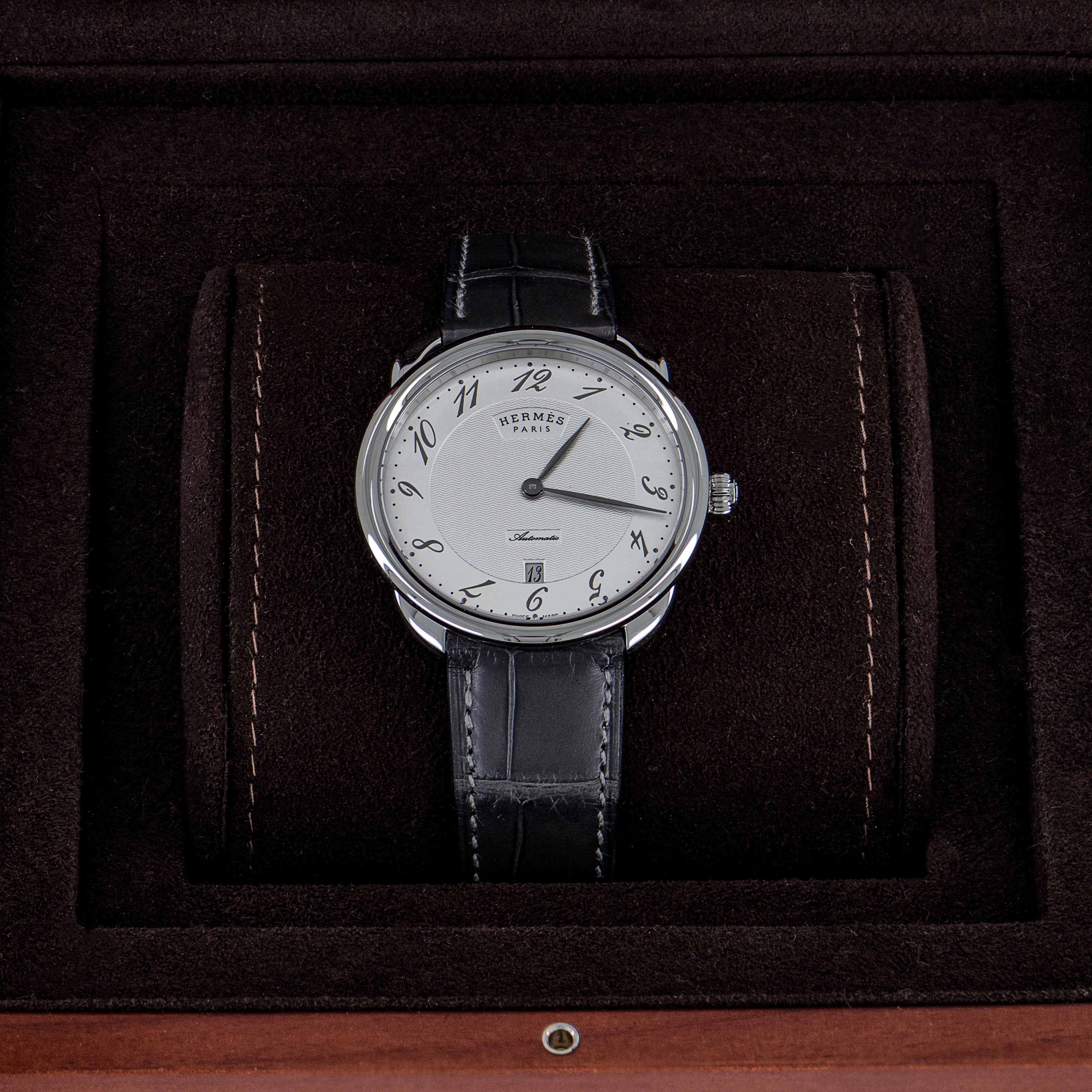 Hermès Arceau Watch in 40mm with Black Crocodile Leather Band