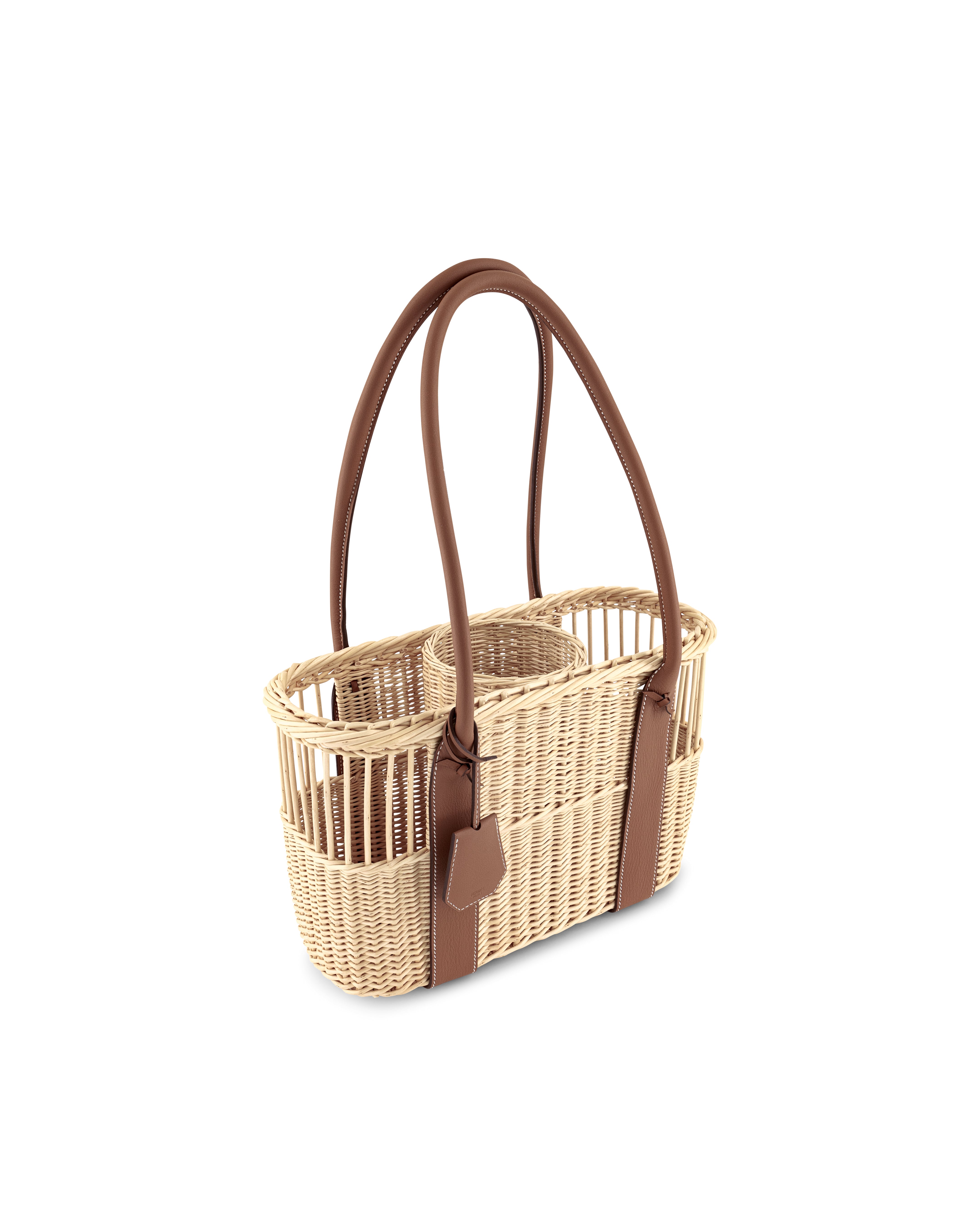 Hermès Park Bottle Basket in Wicker & Taurillion Leather