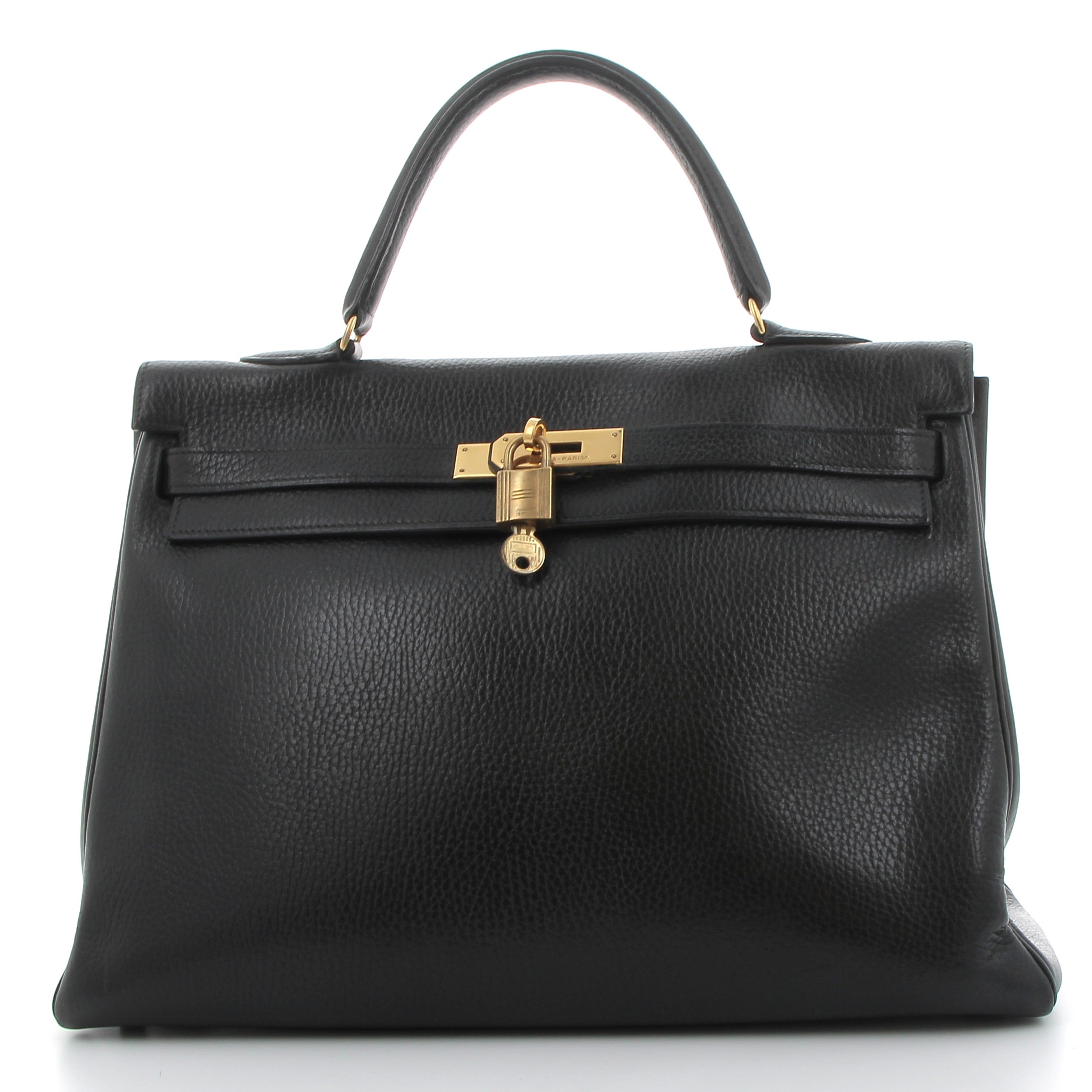 HERMES Kelly 32 Noir Ardennes Calfskin Gold Hardware