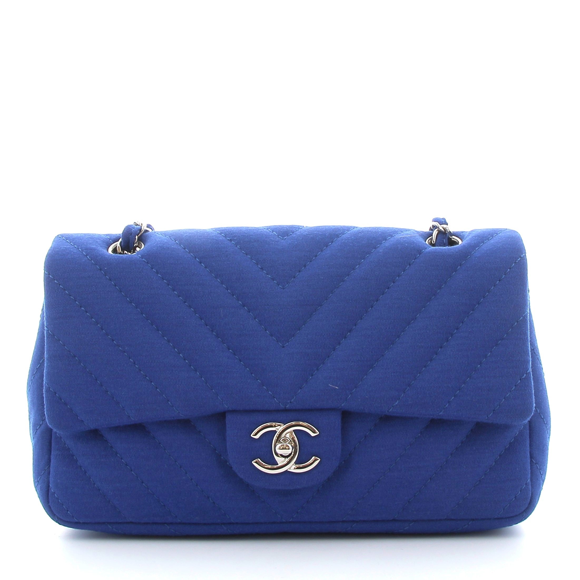 CHANEL Timeless Bag Blue Jersey Silver Hardware