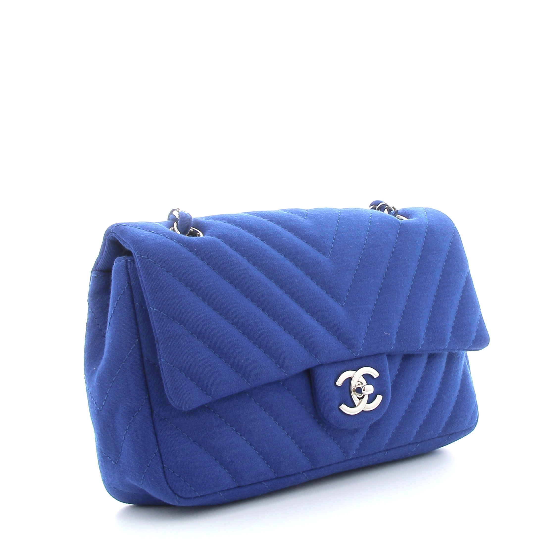 CHANEL Timeless Bag Blue Jersey Silver Hardware