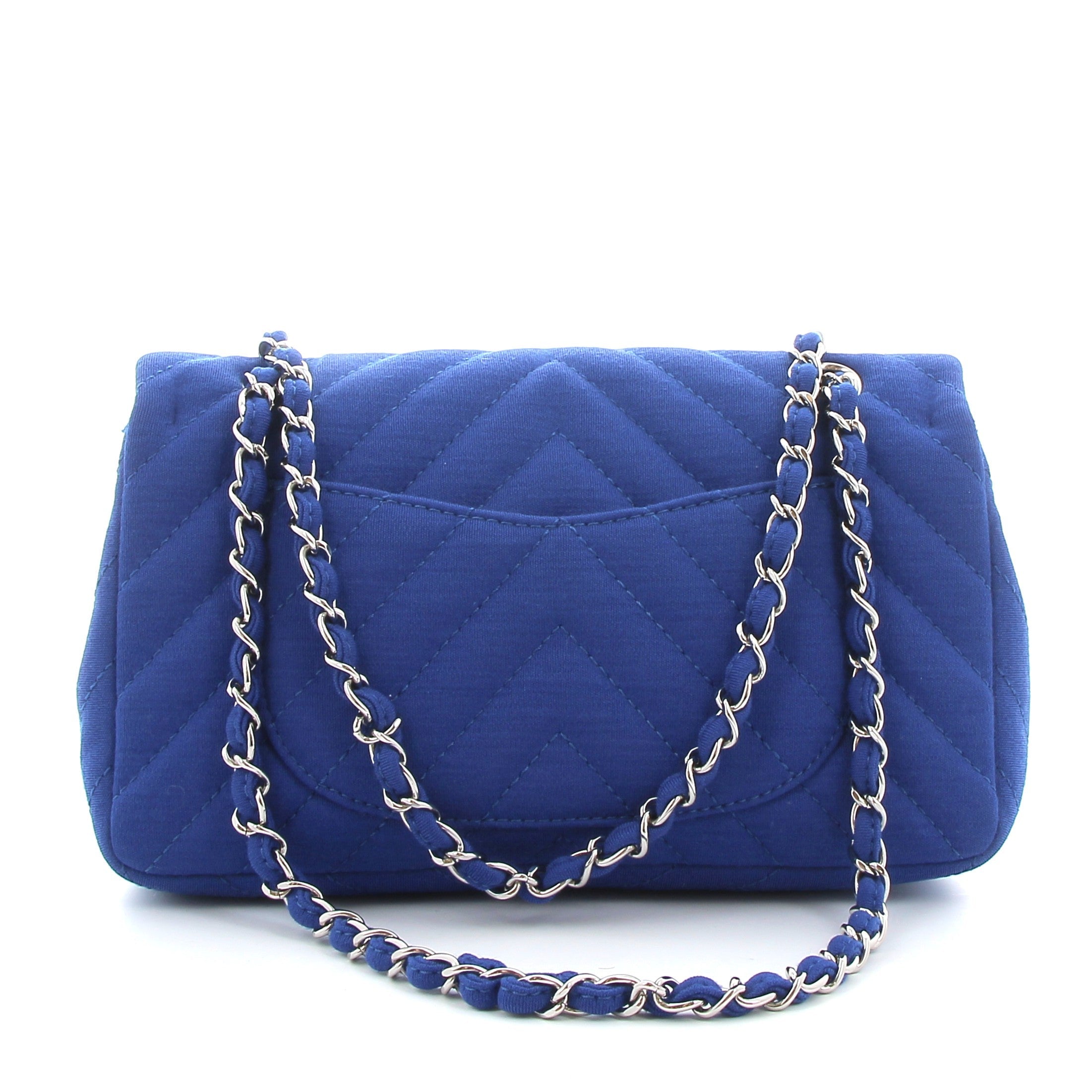 CHANEL Timeless Bag Blue Jersey Silver Hardware