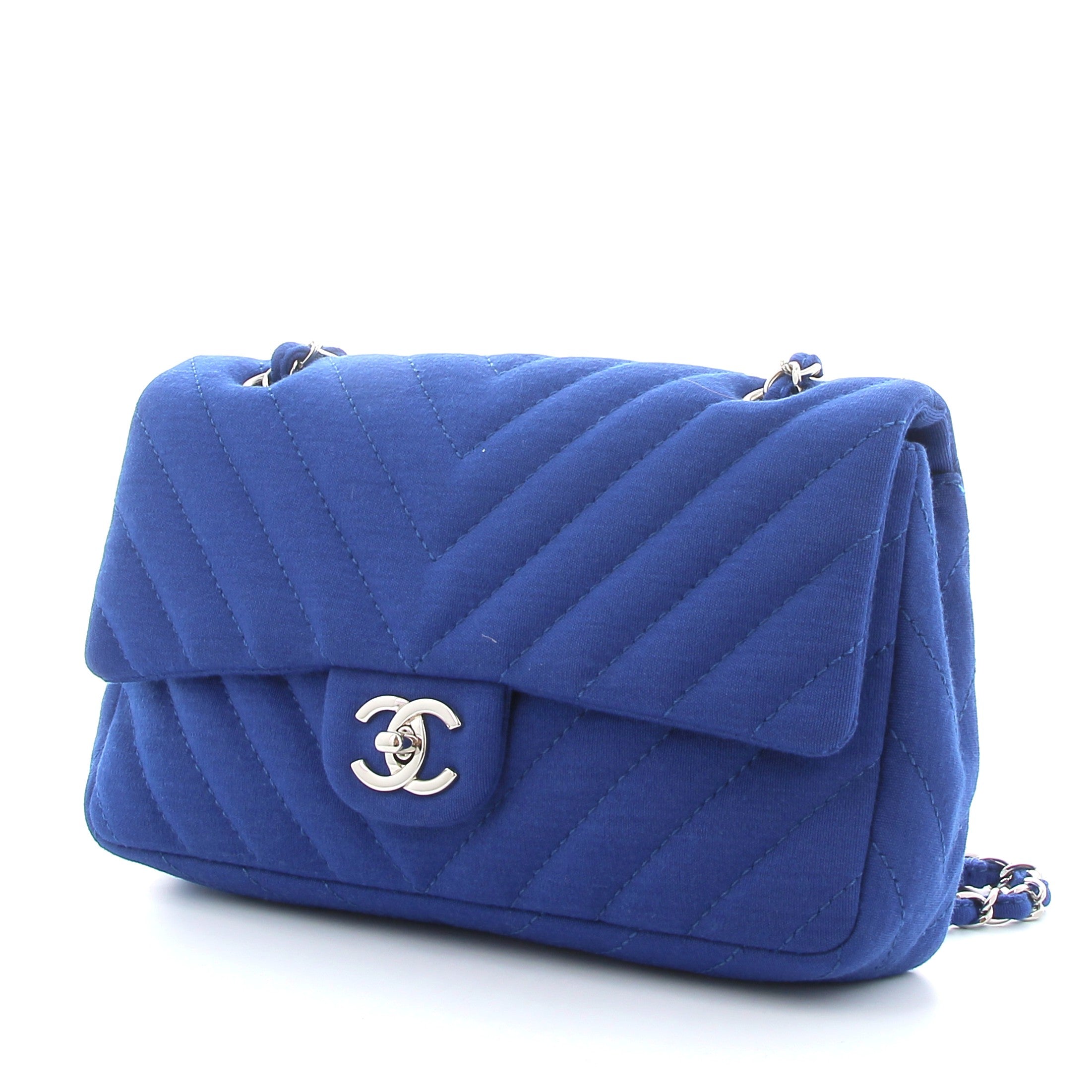 CHANEL Timeless Bag Blue Jersey Silver Hardware