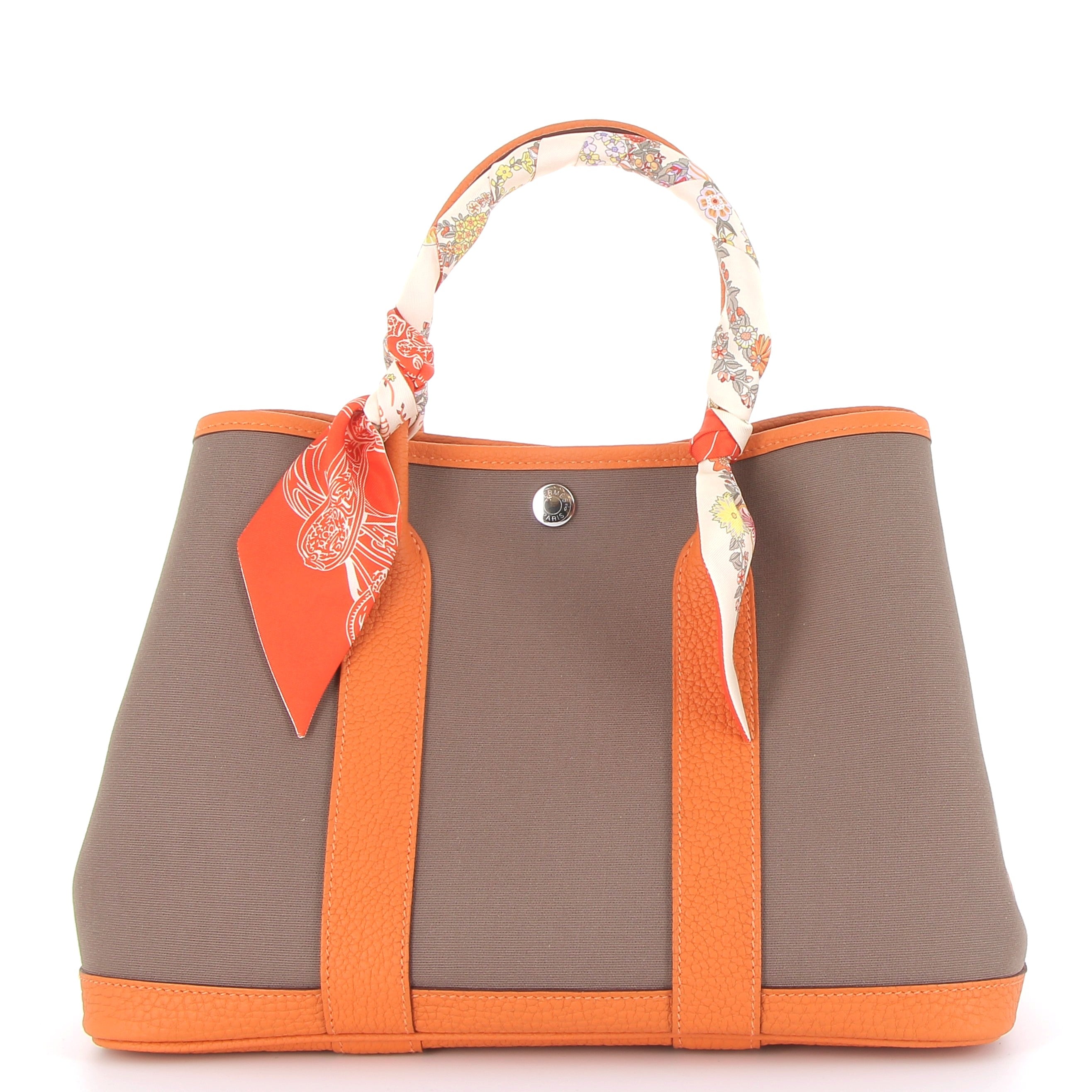HERMES Garden Party 30 Orange Toile + Twilly