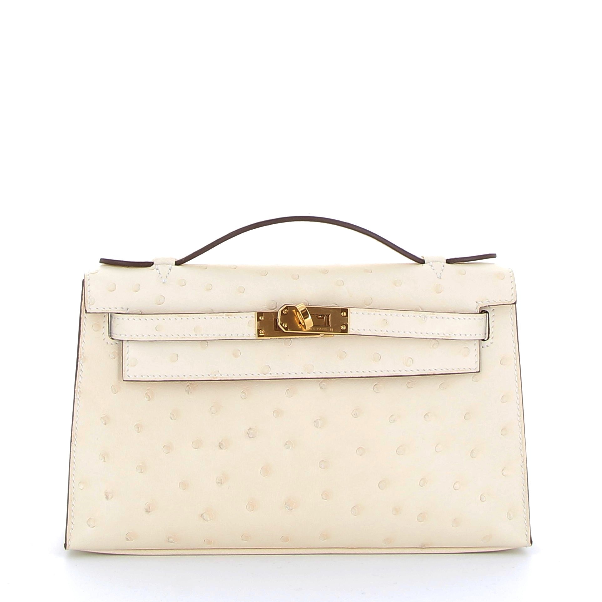 HERMES Kelly Pochette Nata Autruche Gold Hardware