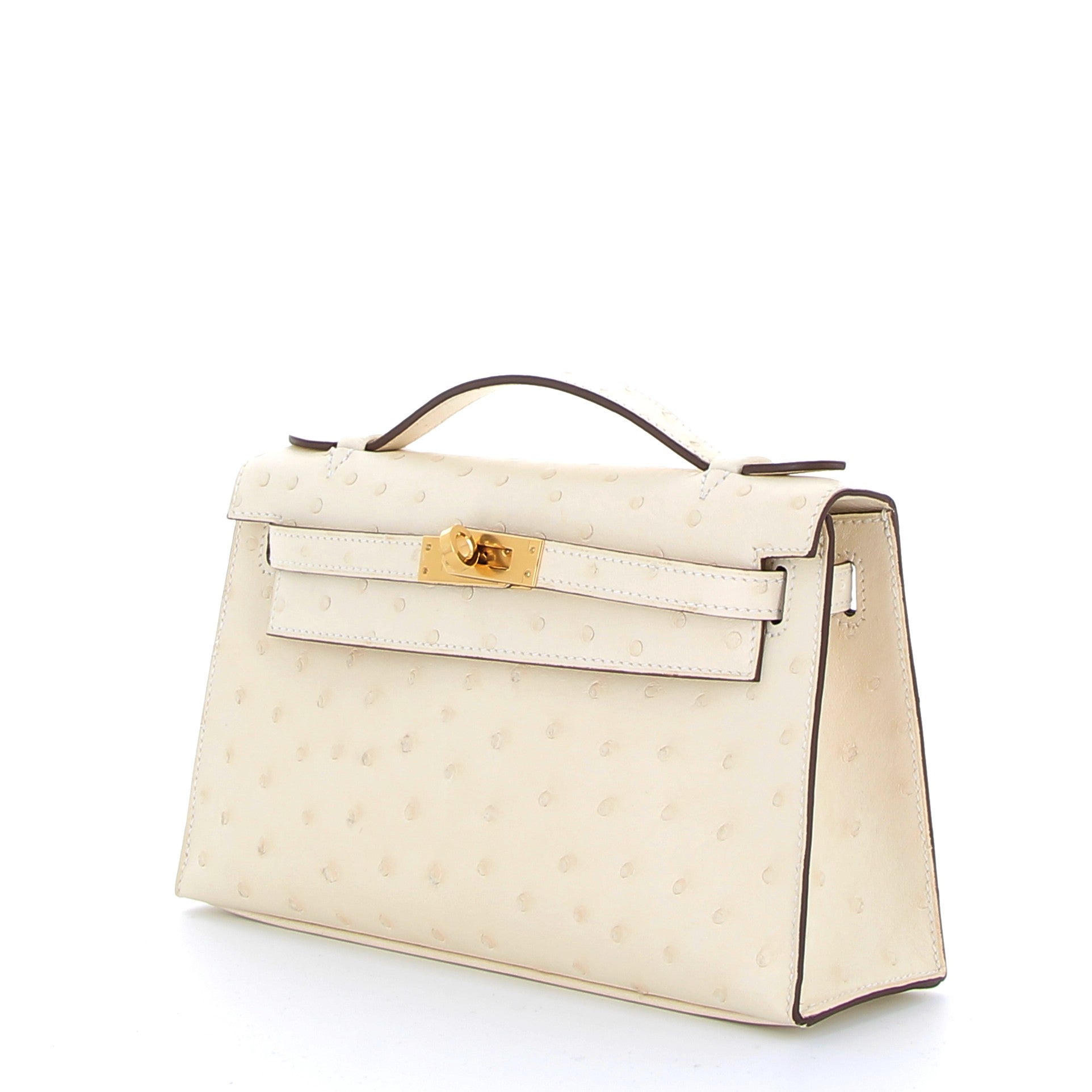 HERMES Kelly Pochette Nata Autruche Gold Hardware