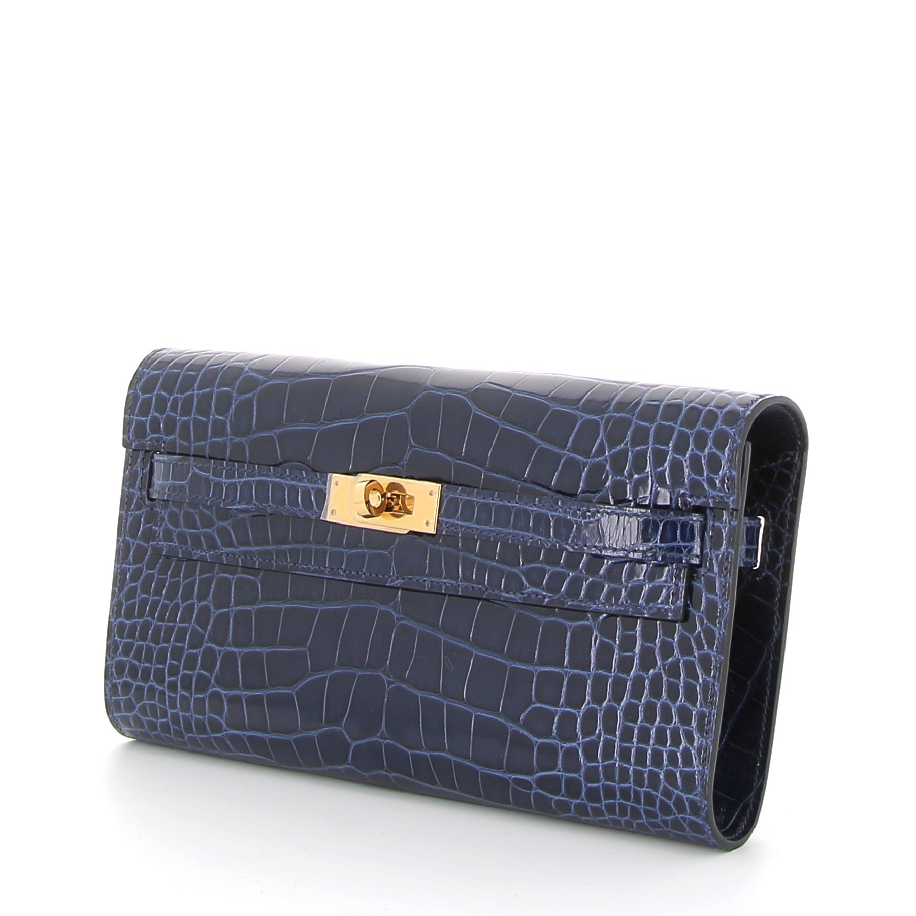 HERMES Kelly To Go Bleu Saphire Crocodile Niloticus Gold Hardware