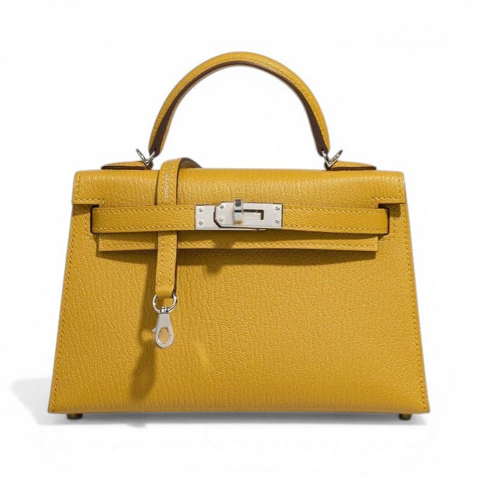 HERMES KELLY 20 Jaune Ambre Chèvre Palladium Hardware