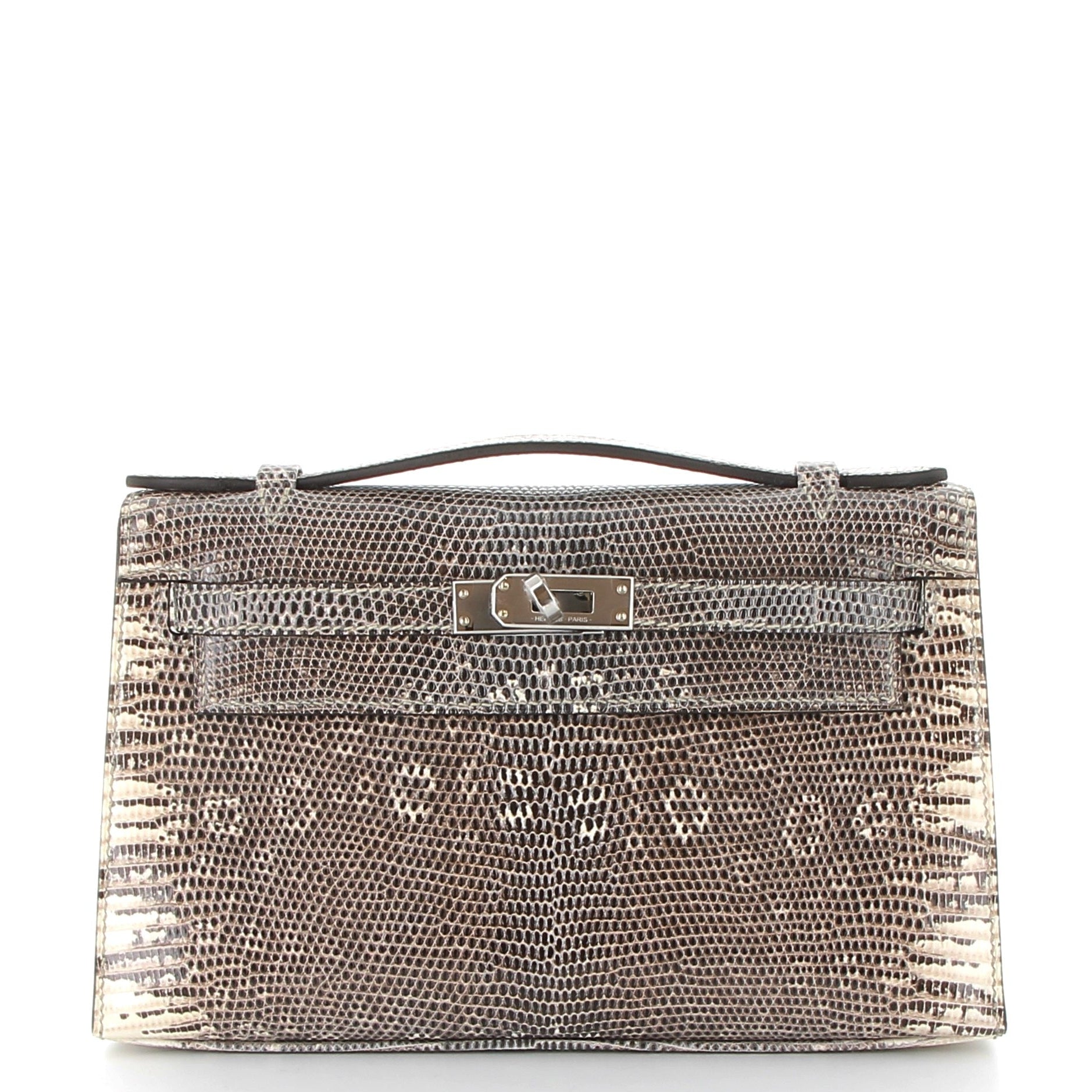 HERMES Kelly Pochette Lizard Ombre Palladium Hardware