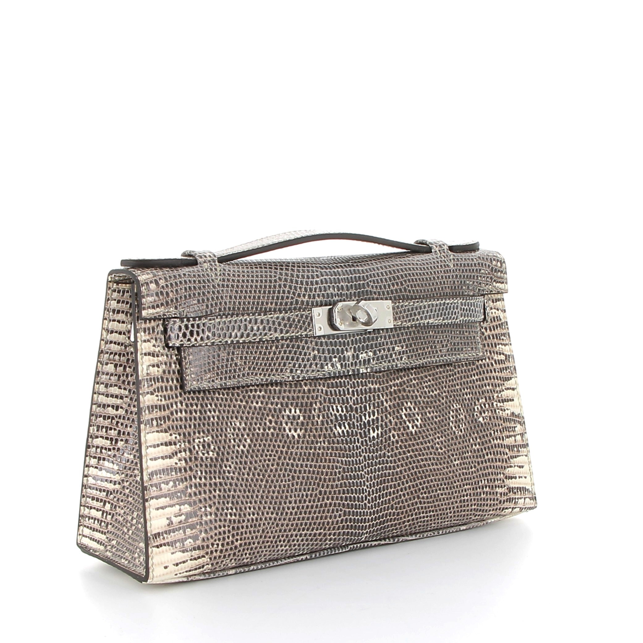 HERMES Kelly Pochette Lizard Ombre Palladium Hardware
