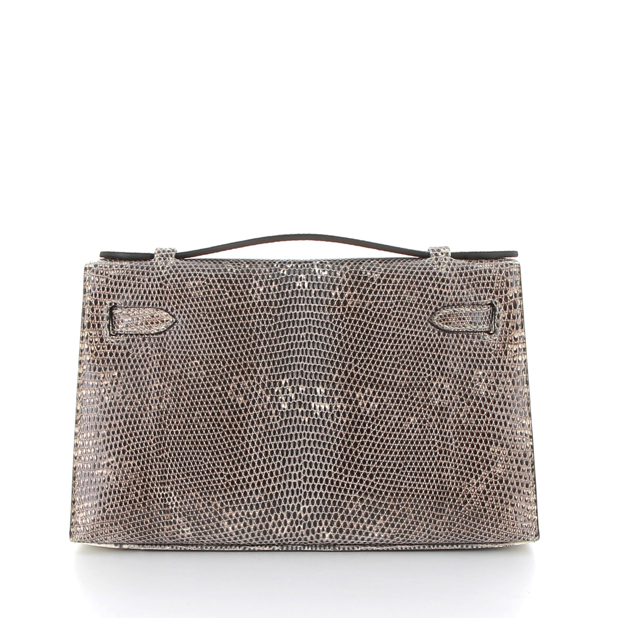 HERMES Kelly Pochette Lizard Ombre Palladium Hardware